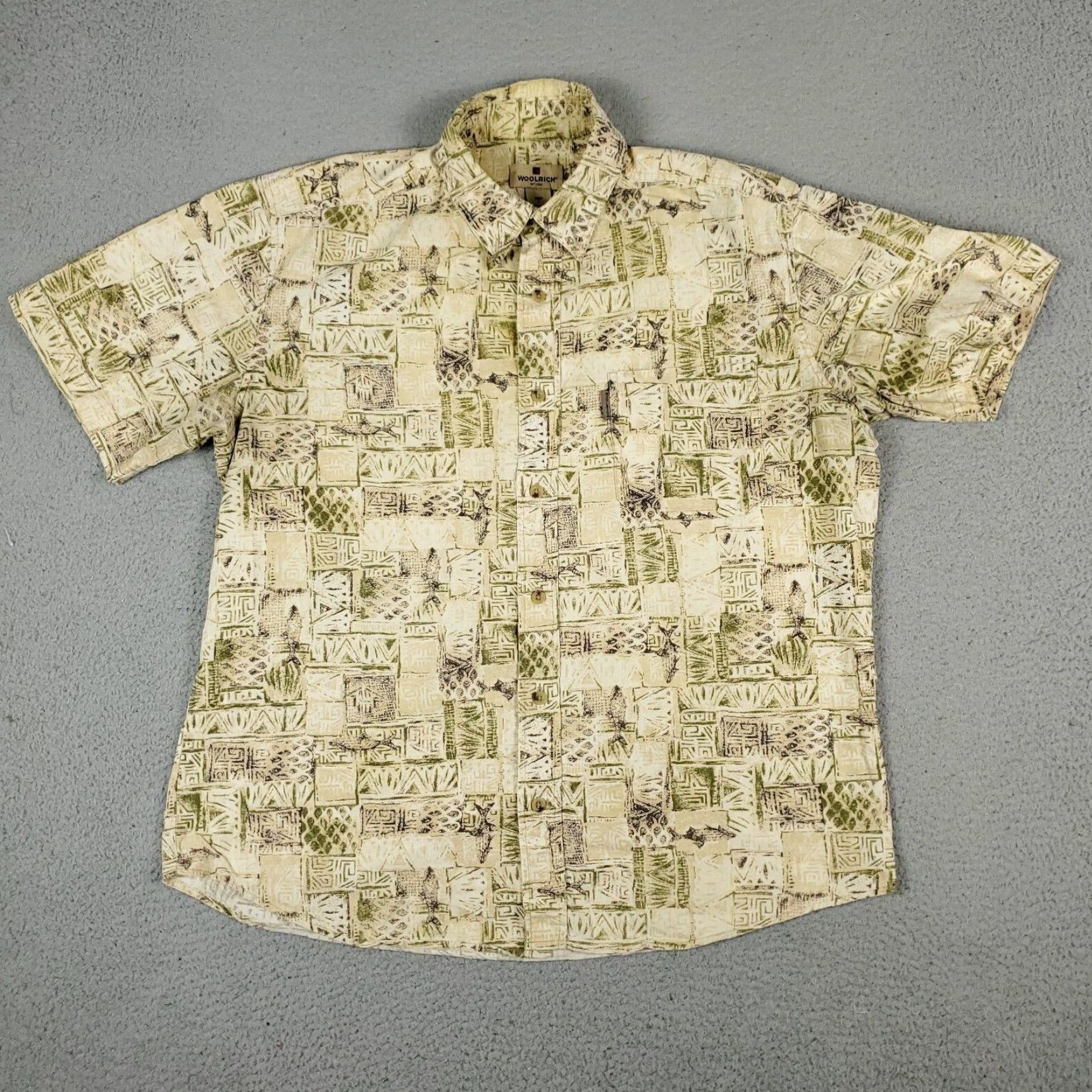 Vintage Woolrich Shirt Mens Short Sleeve Button Up Beige Yellow Tropical Casual Large Size US L / EU 52-54 / 3 - 3 Thumbnail
