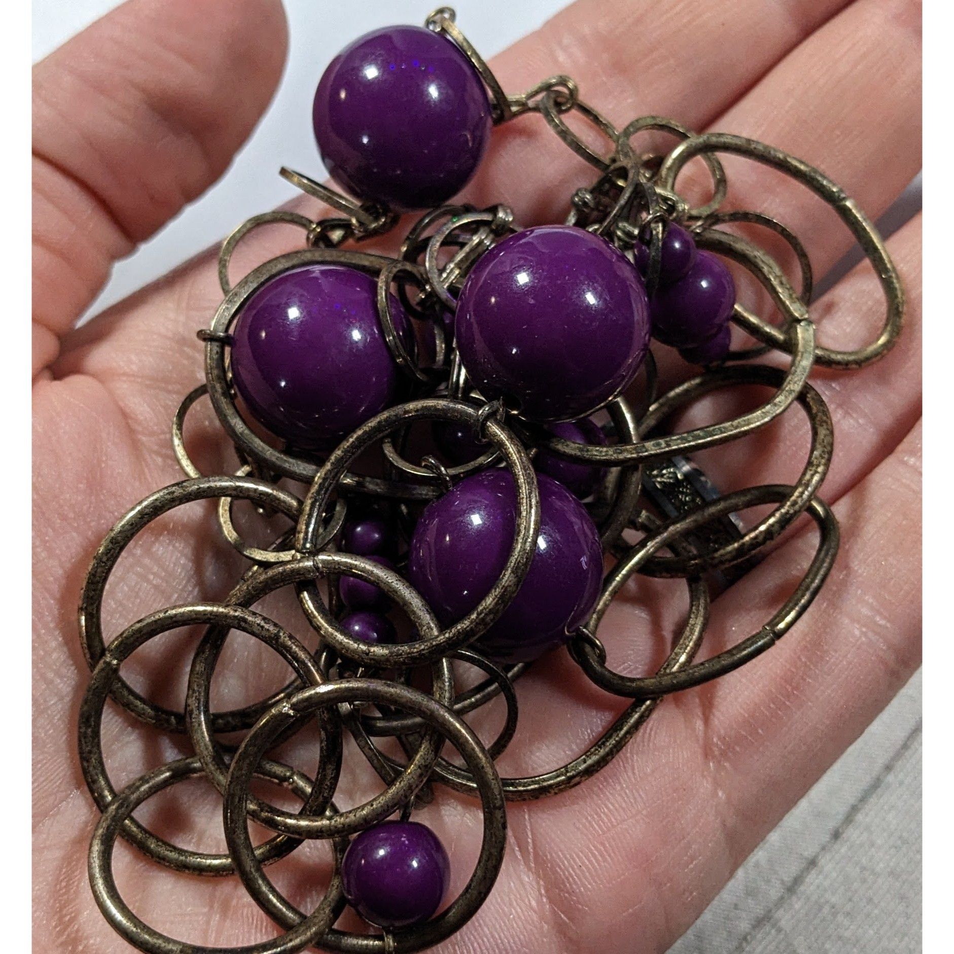 Other Chunky Silver Tone Chain Necklace With Purple Beads Size ONE SIZE - 8 Thumbnail