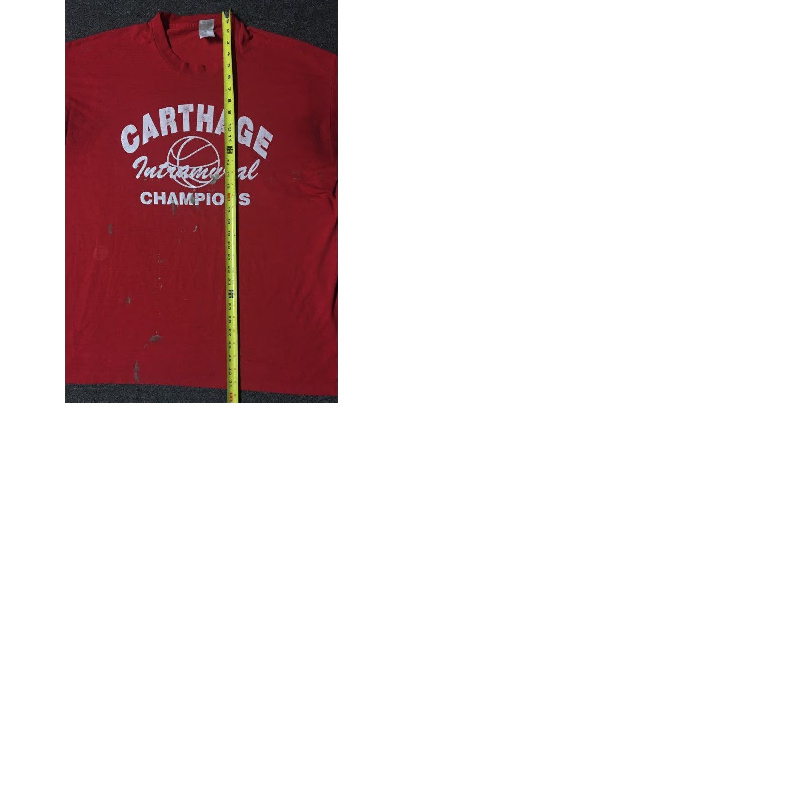 Fruit Of The Loom VINTAGE Carthage Basketball Champs Shirt XXL Red 90s Distressed Paint Grunge Athletics USA School College Mens Size US XXL / EU 58 / 5 - 9 Thumbnail
