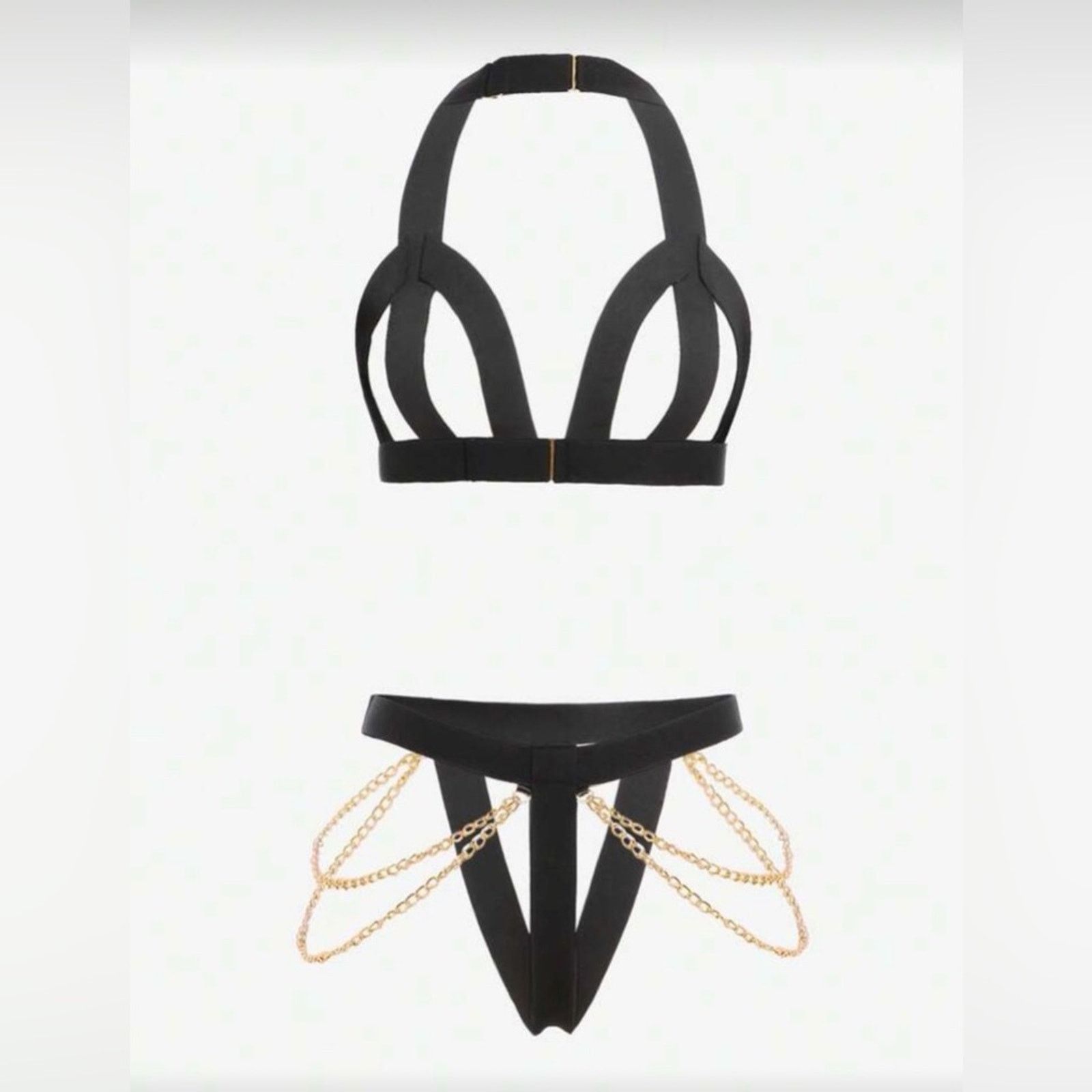 Other New Black Strappy Lingerie with Gold Chain Accents size M Size ONE SIZE - 4 Thumbnail