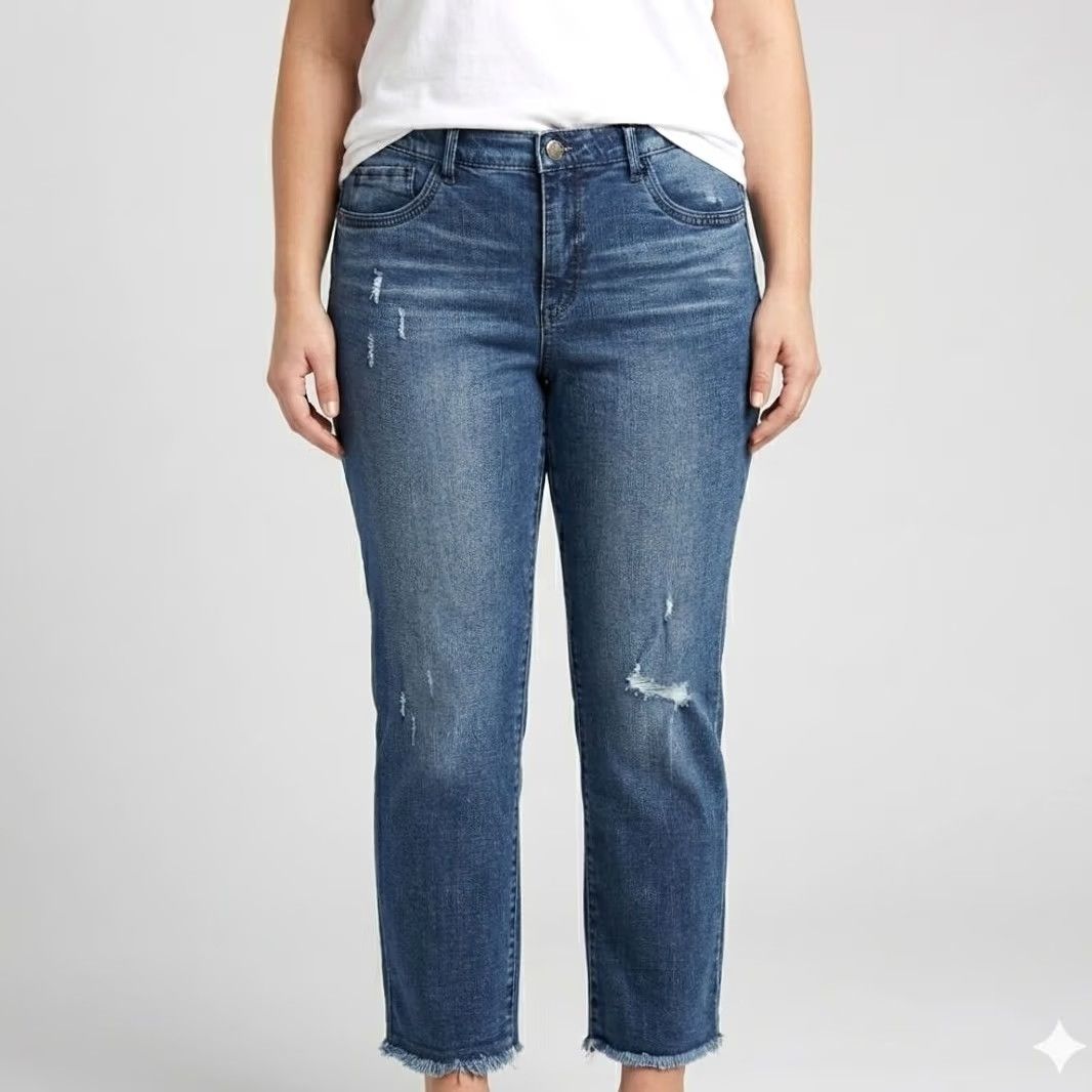 Vintage Wit & Wisdom Jeans 12 Ab-Solution Distressed Straight Leg Denim 5-Pocket Blue EUC Women Size 34" / US 12 / IT 48 - 2 Thumbnail