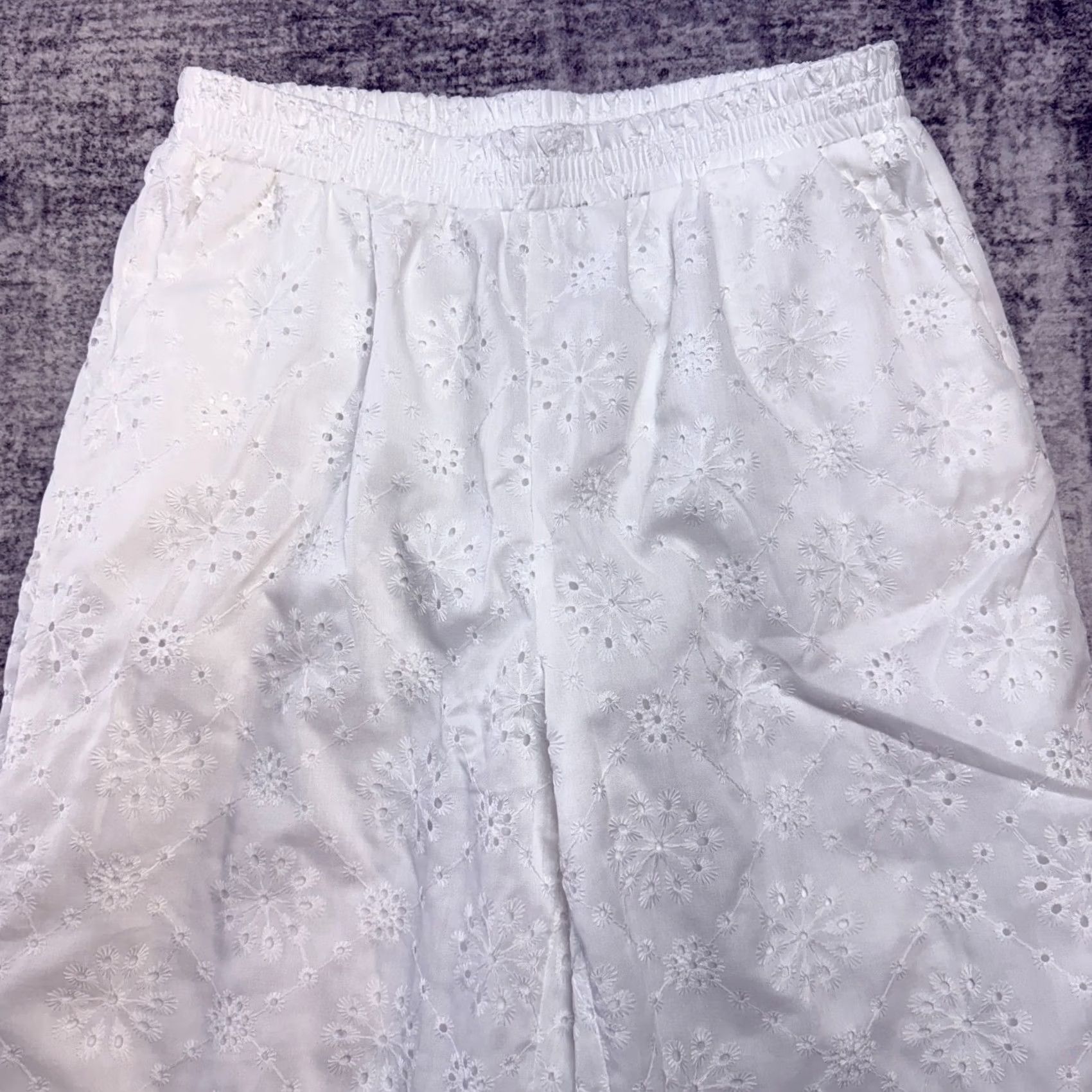 HARE Womens White Wide Leg Pants Fits 30x27 Eyelet Pull On Harem Beach Resort Summer Size 24" / US 00 / IT 34 - 4 Thumbnail