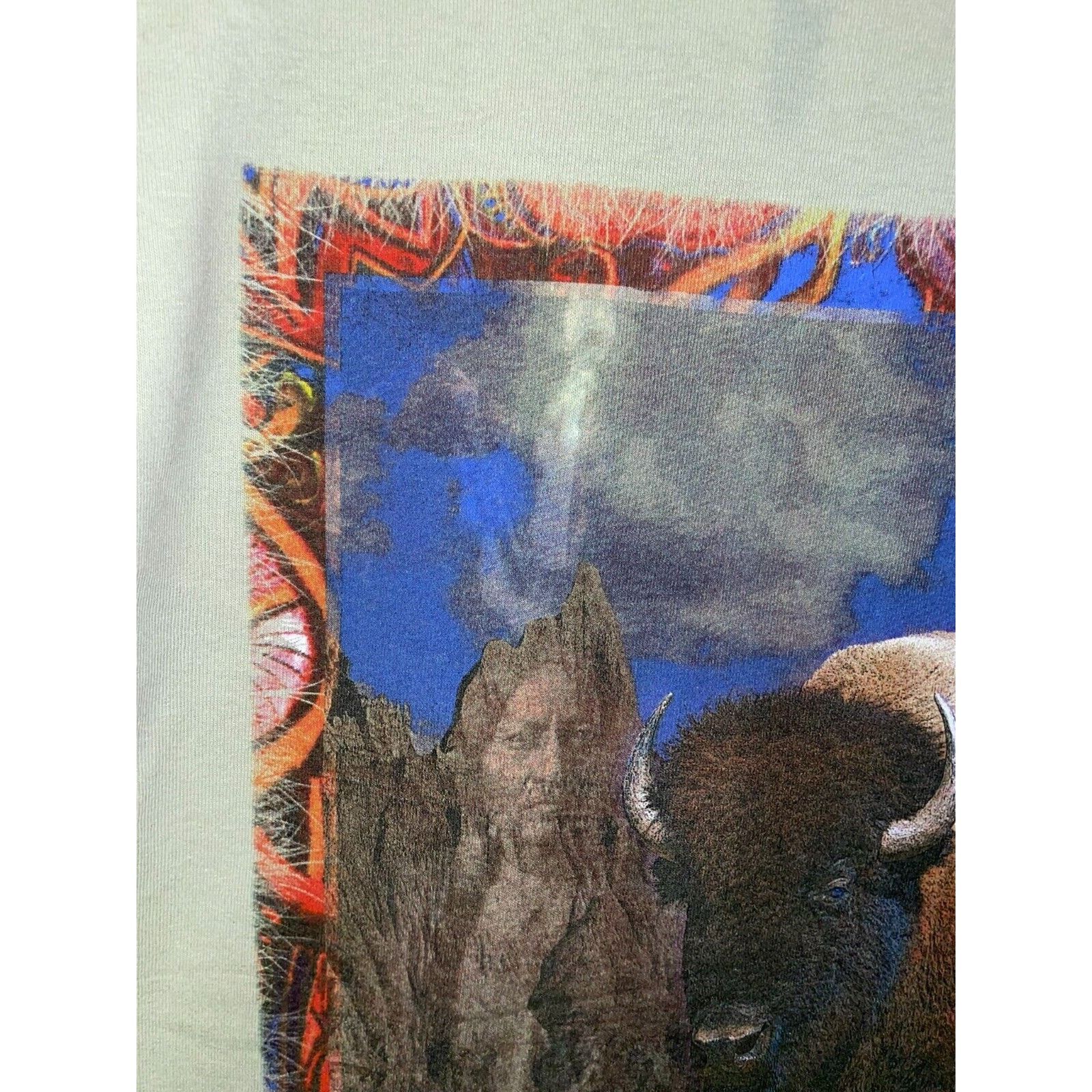 Gildan Vintage Sitting Bull Shirt Native American Bison Green Tee M Size US M / EU 48-50 / 2 - 6 Thumbnail