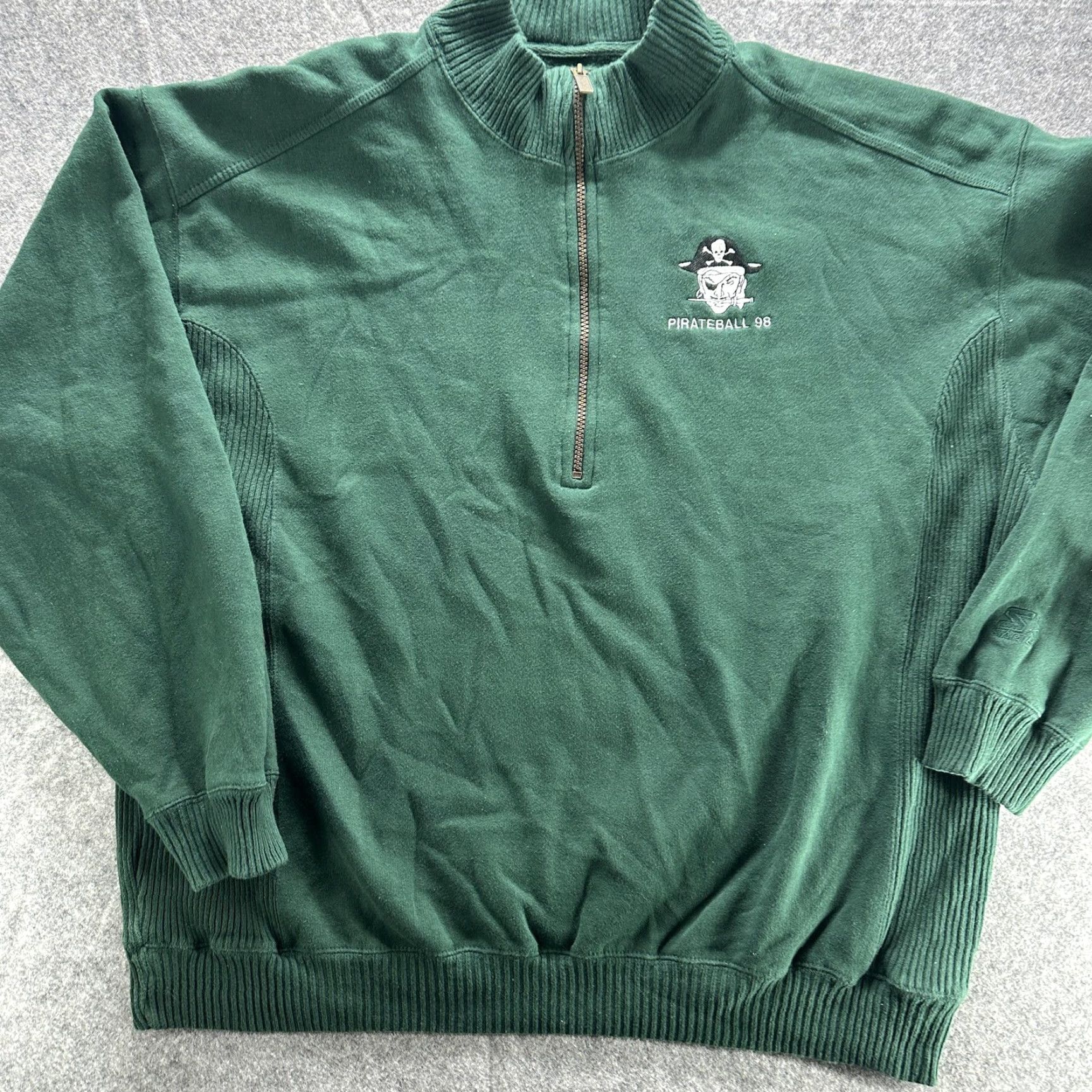 Starter VINTAGE Starter Sweatshirt Mens XL Green Quarter Zip Pirateball 98 Logo 90s Size US XL / EU 56 / 4 - 3 Thumbnail
