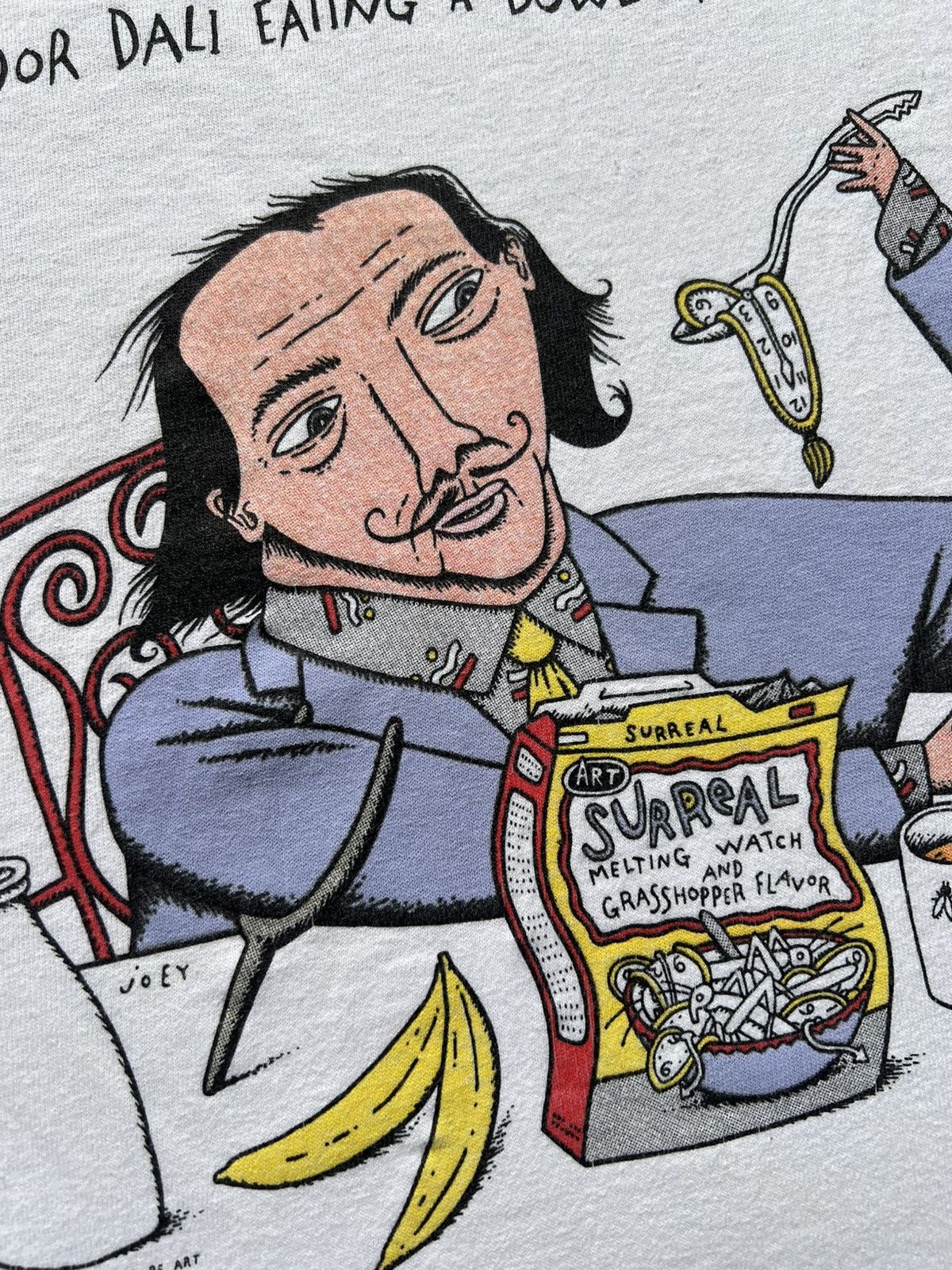 Fruit Of The Loom VTG 90s Salvador Dali Eating A Bowl Of Surreal Art Tee Shirt Size US L / EU 52-54 / 3 - 6 Thumbnail