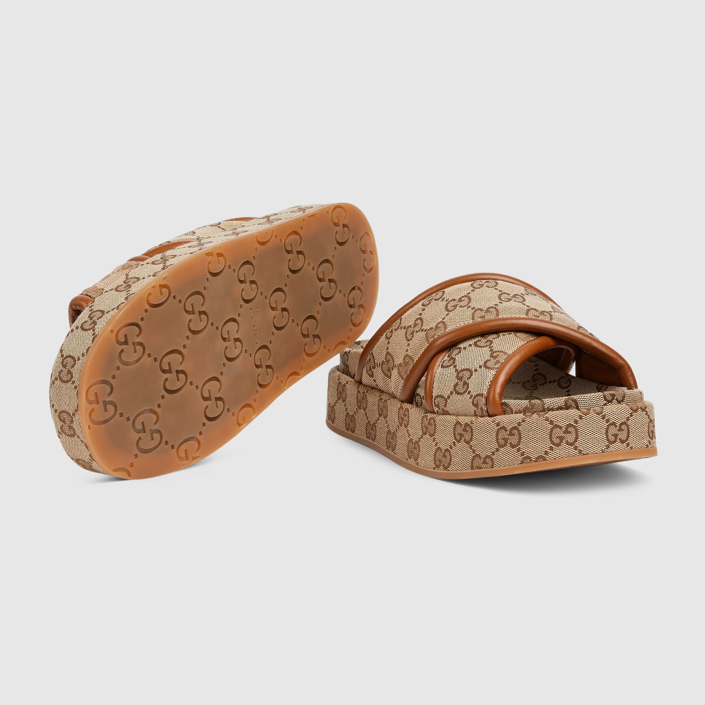 Gucci oc11z1025 Women's GG Platform Sandals in Beige & Dark Brown Size US 5 / IT 35 - 6 Thumbnail