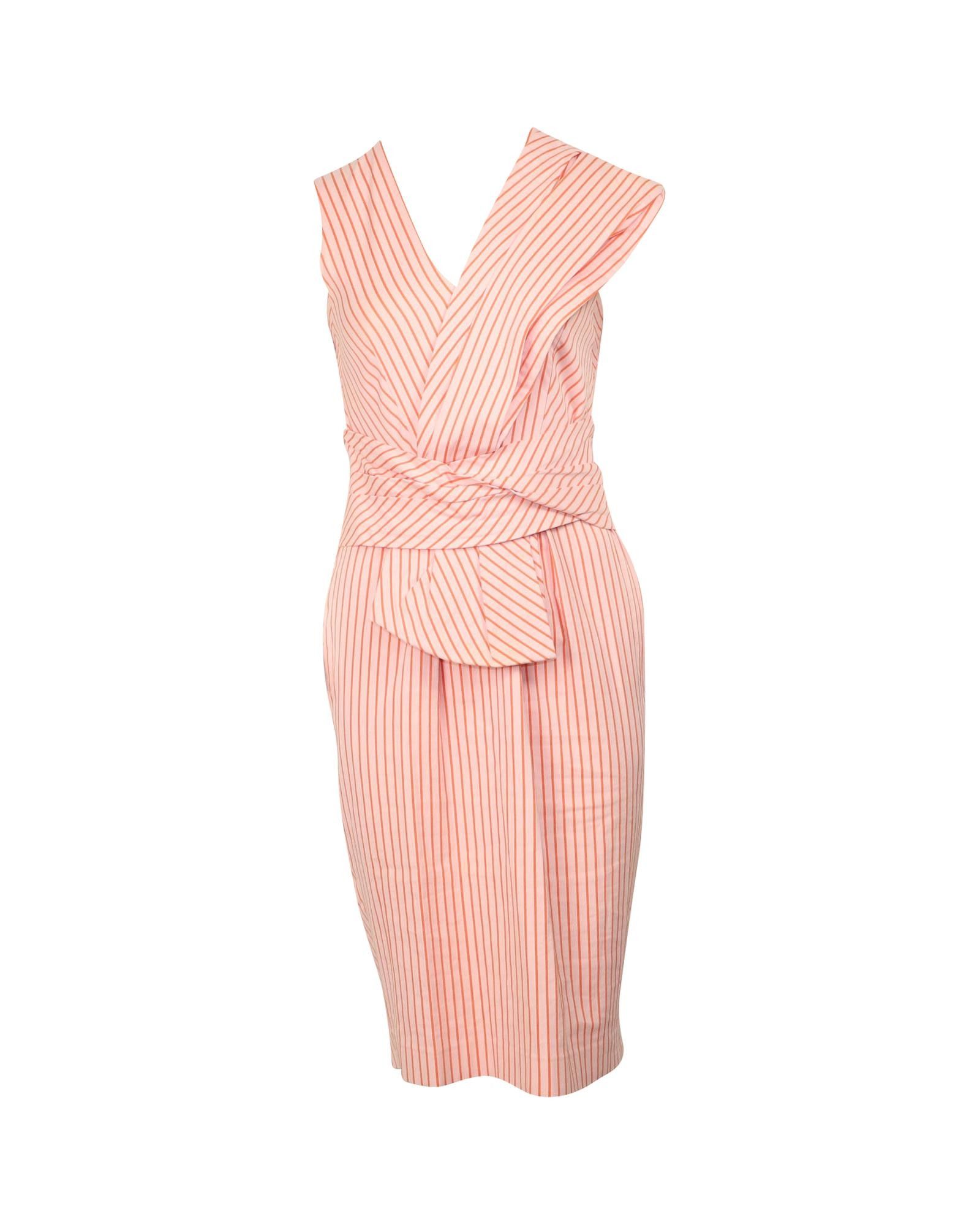 image of Striped Cotton Dress With Bow Detail By Sportmax in Orange, Women's (Size Medium)