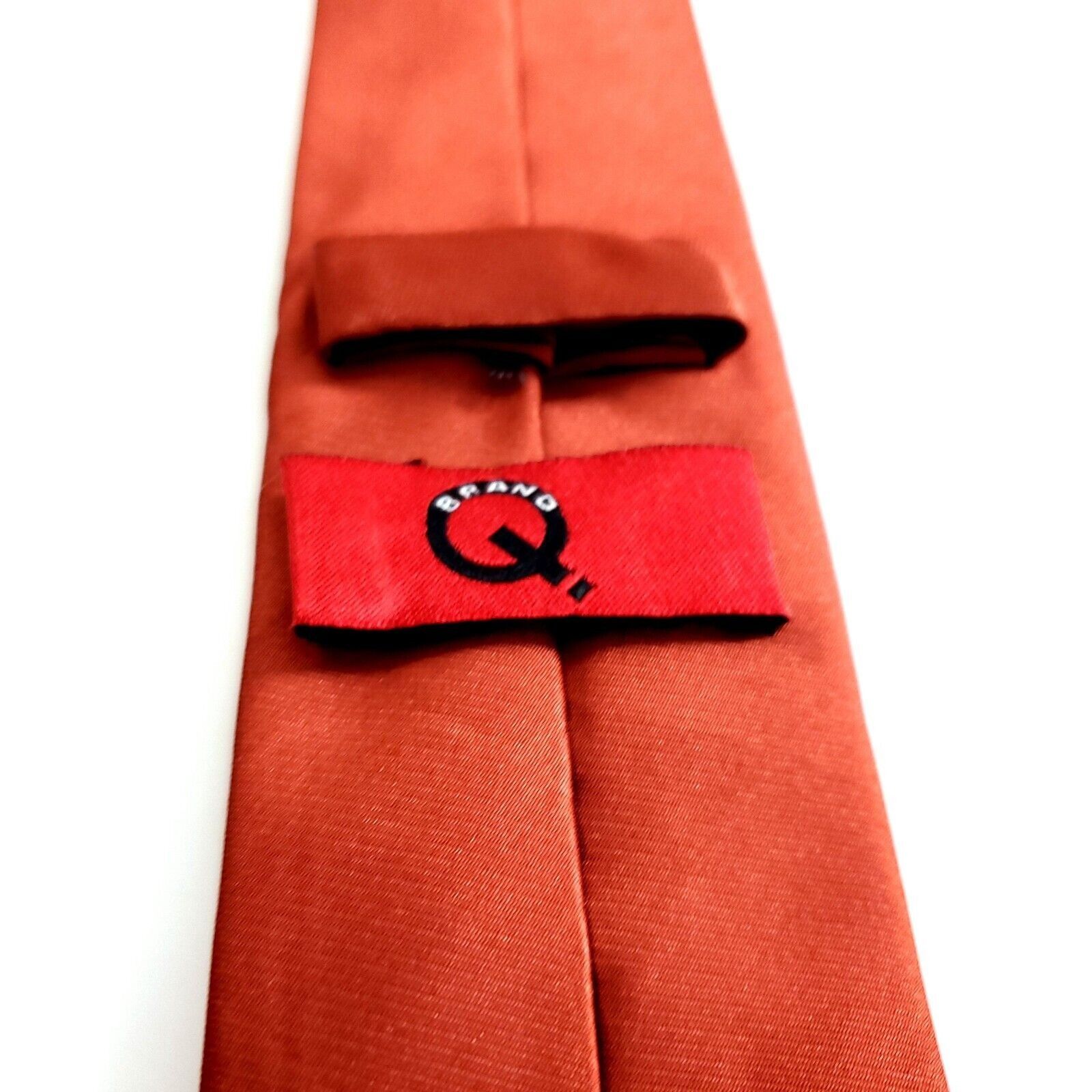 Designer Brand Q Microfiber Orange Solid Skinny Long Silk Tie Size ONE SIZE - 3 Thumbnail