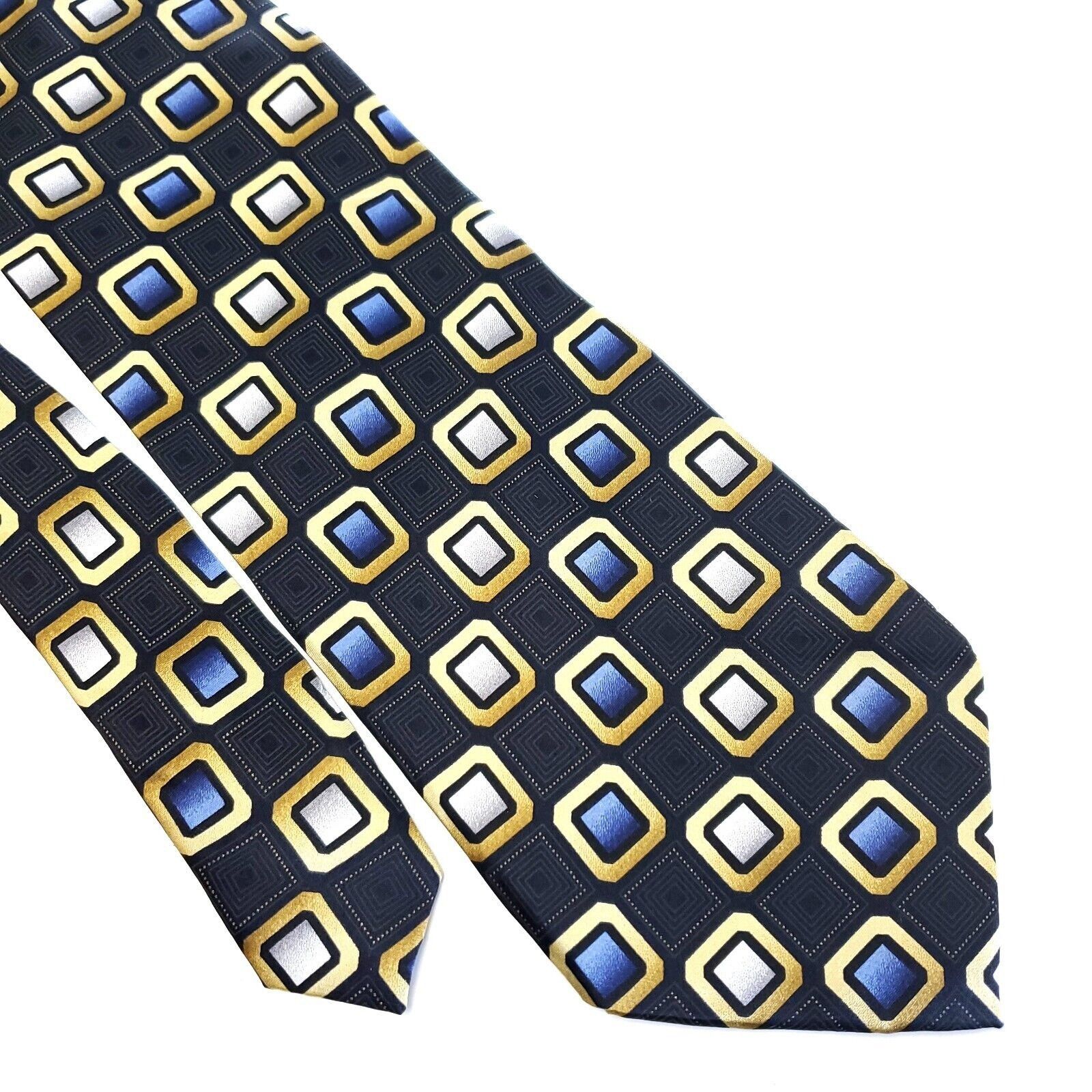 George George Blue Geometric Print Wide Silk Tie Size ONE SIZE - 1 Thumbnail