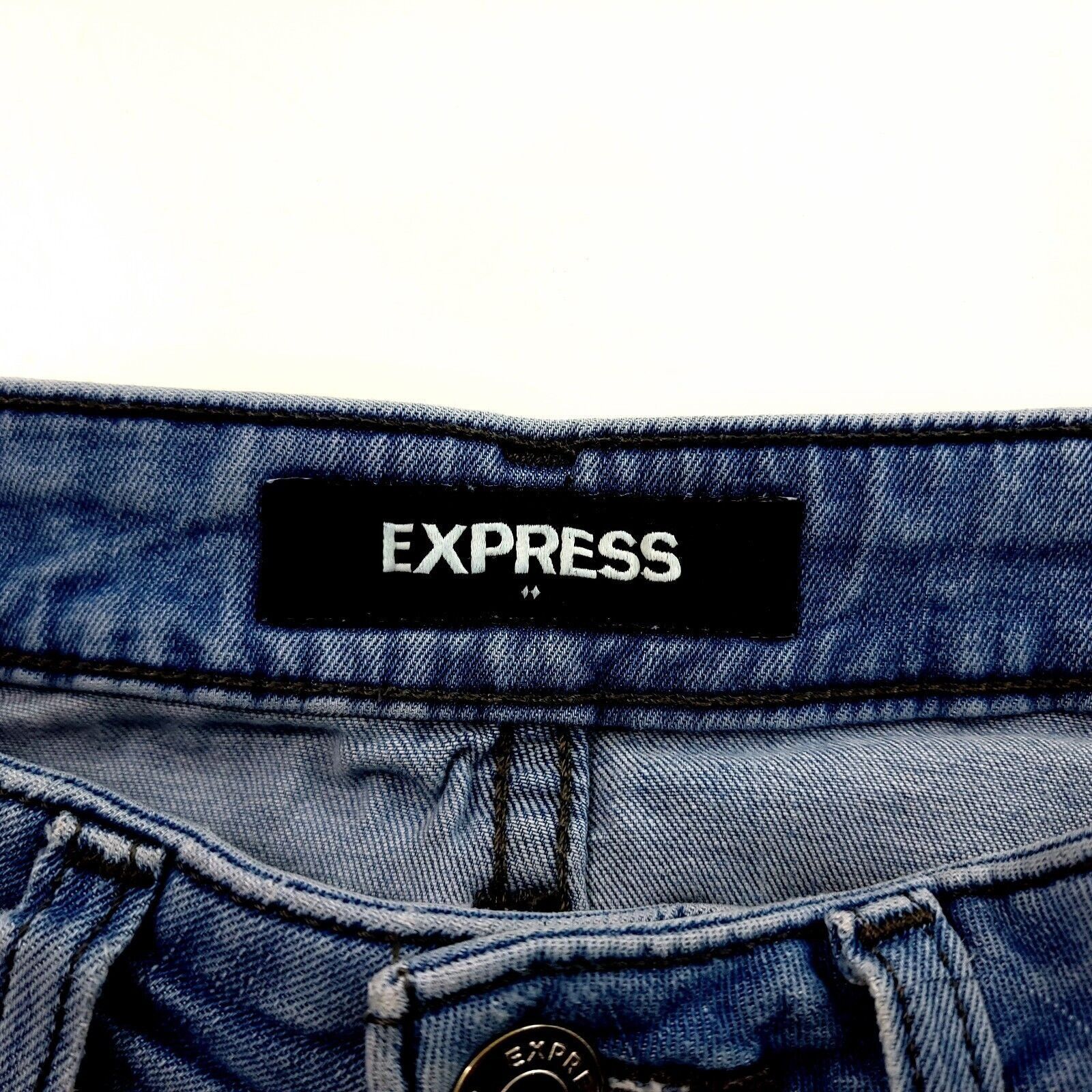 Express DAMAGED Express Light Blue Stone Wash Whisker Mid Rise Denim Size US 30 / EU 46 - 7 Thumbnail