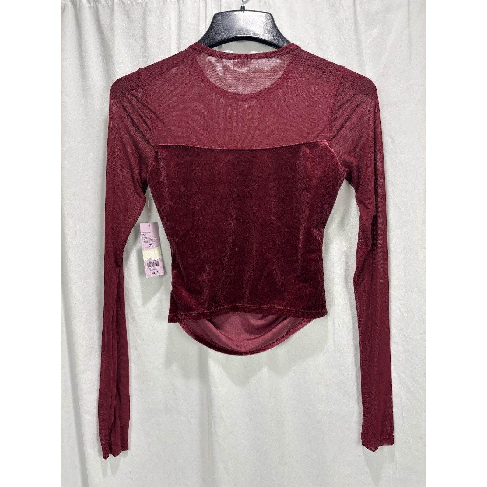Target Basics NWT Wild Fable Long Sleeve Sheer Velvet Burgundy Shirt XS Size XS / US 0-2 / IT 36-38 - 2 Thumbnail