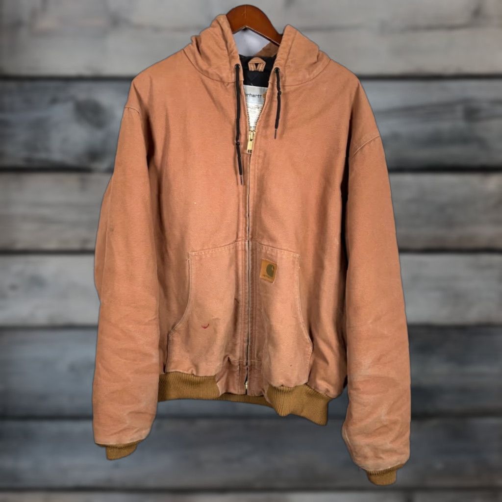 Carhartt VINTAGE Carhartt Jacket Canvas Distressed Dark Brown Hooded Fleece Lined 376-51 Adult XL Brown 90s Grunge Western Mens Size US XL / EU 56 / 4 - 1 Thumbnail