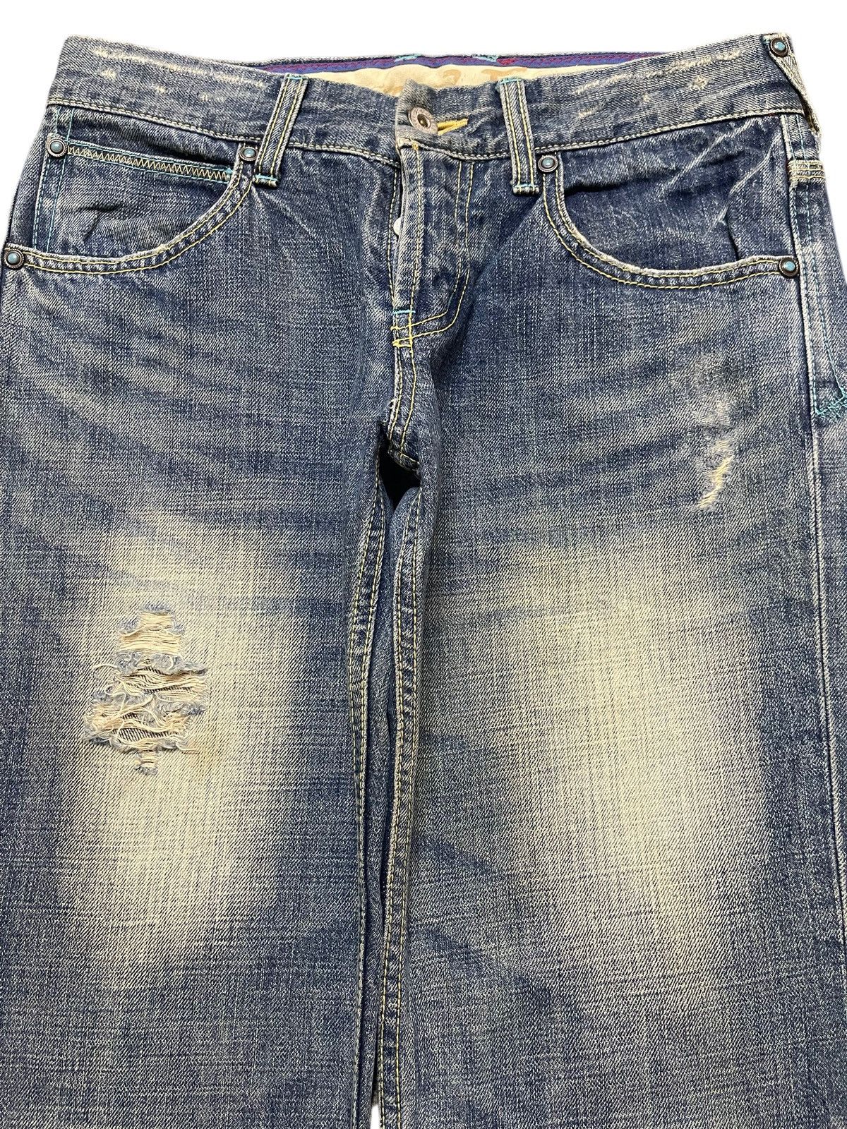 Evisu Vintage Japanese Brand Faded Stone Wash Distress Baggy Jeans Size US 29 - 3 Thumbnail