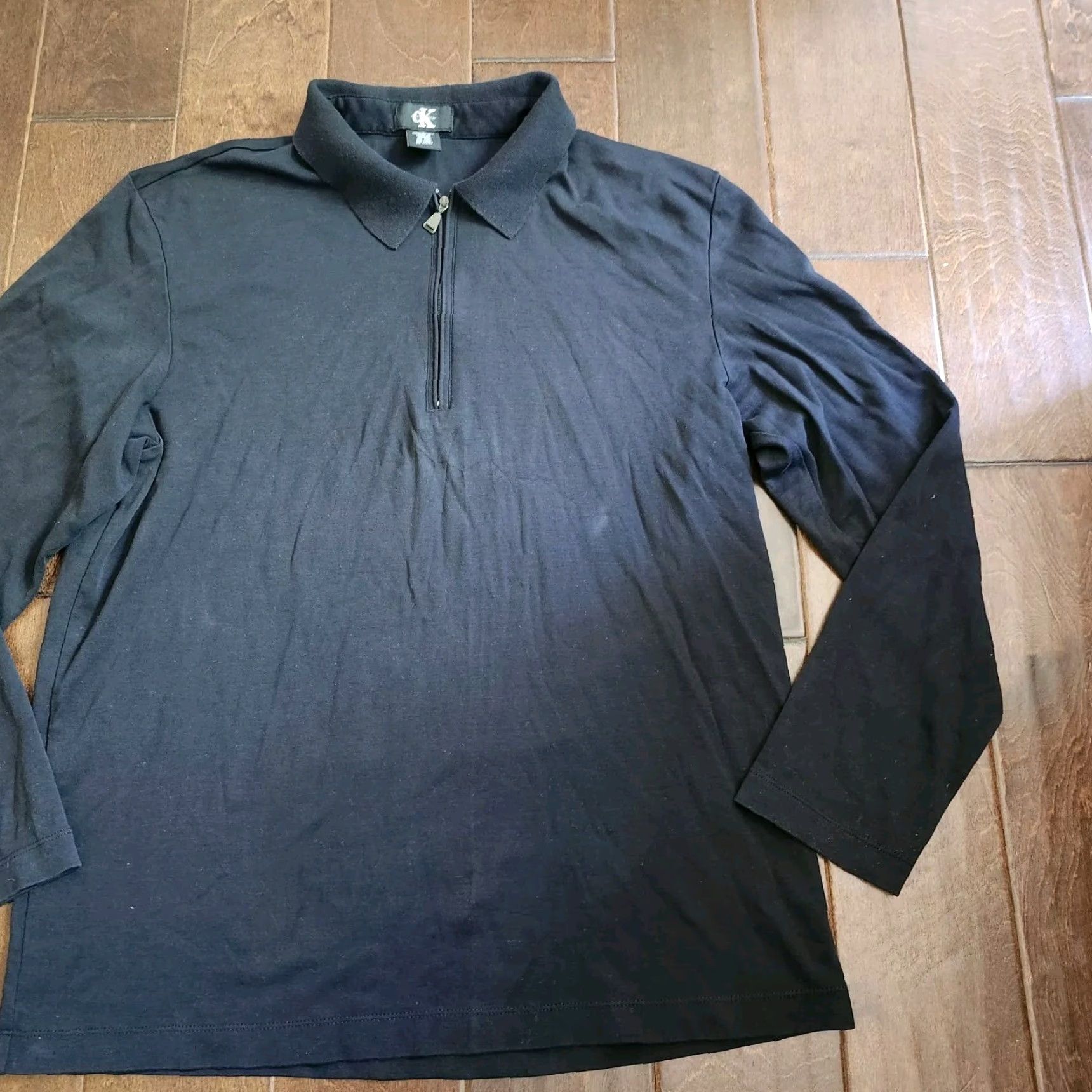 Calvin Klein Calvin Klein Men's Polo Shirt Long Sleeve 1/4 Zip Black Size L - Regular Fit, Cotton, 100% (Minor Stains) Size US L / EU 52-54 / 3 - 4 Thumbnail