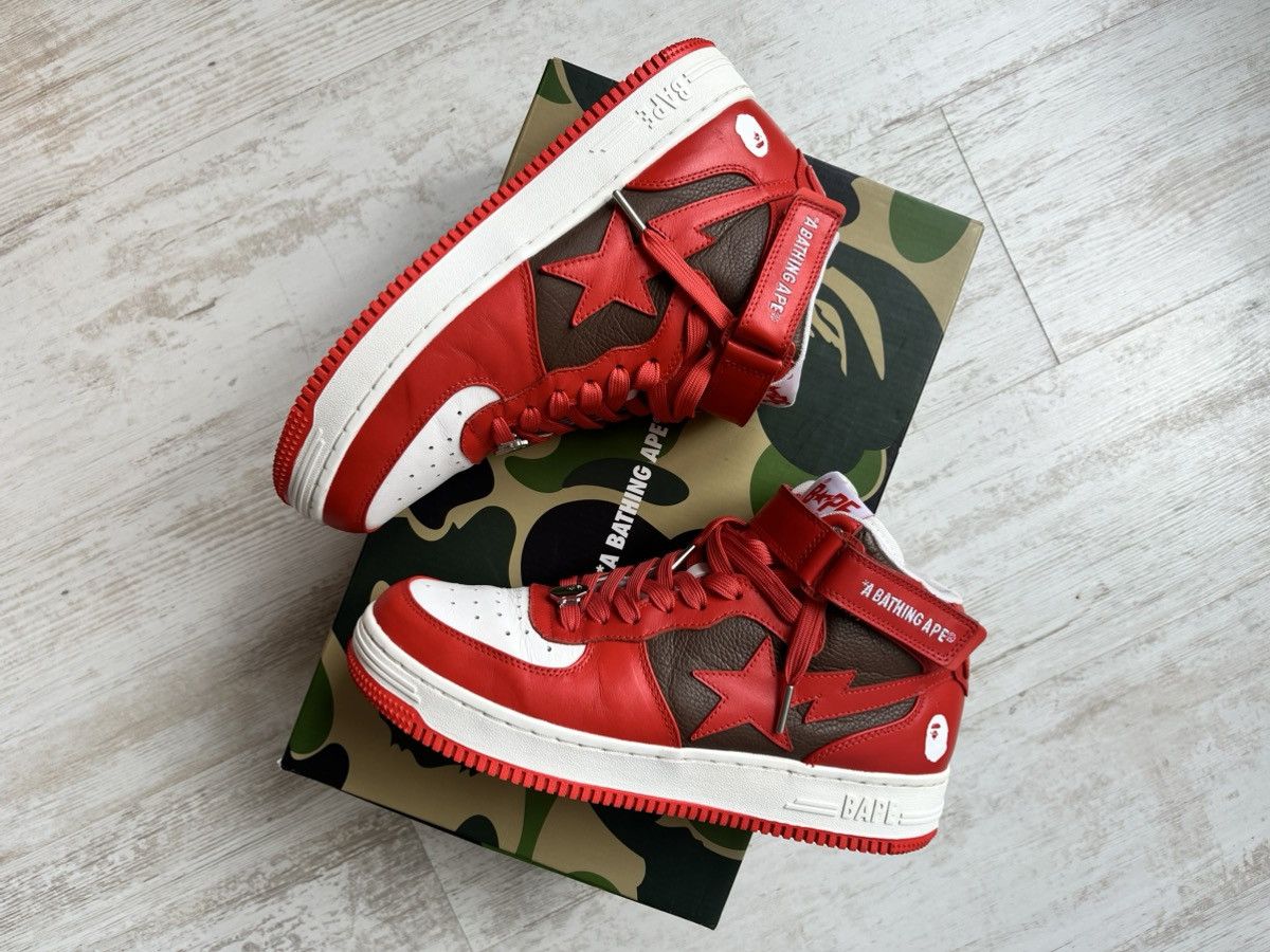 Bape A Bathing Ape Bape Sta Mid Red White Brown Sneakers US 10 | Grailed