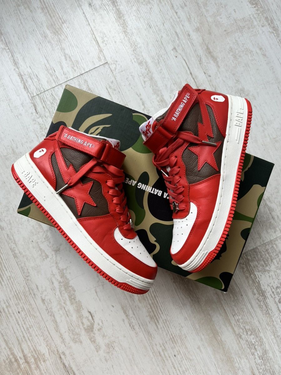 Bape A Bathing Ape Bape Sta Mid Red White Brown Sneakers US 10 Size US 10 / EU 43 - 1 Thumbnail