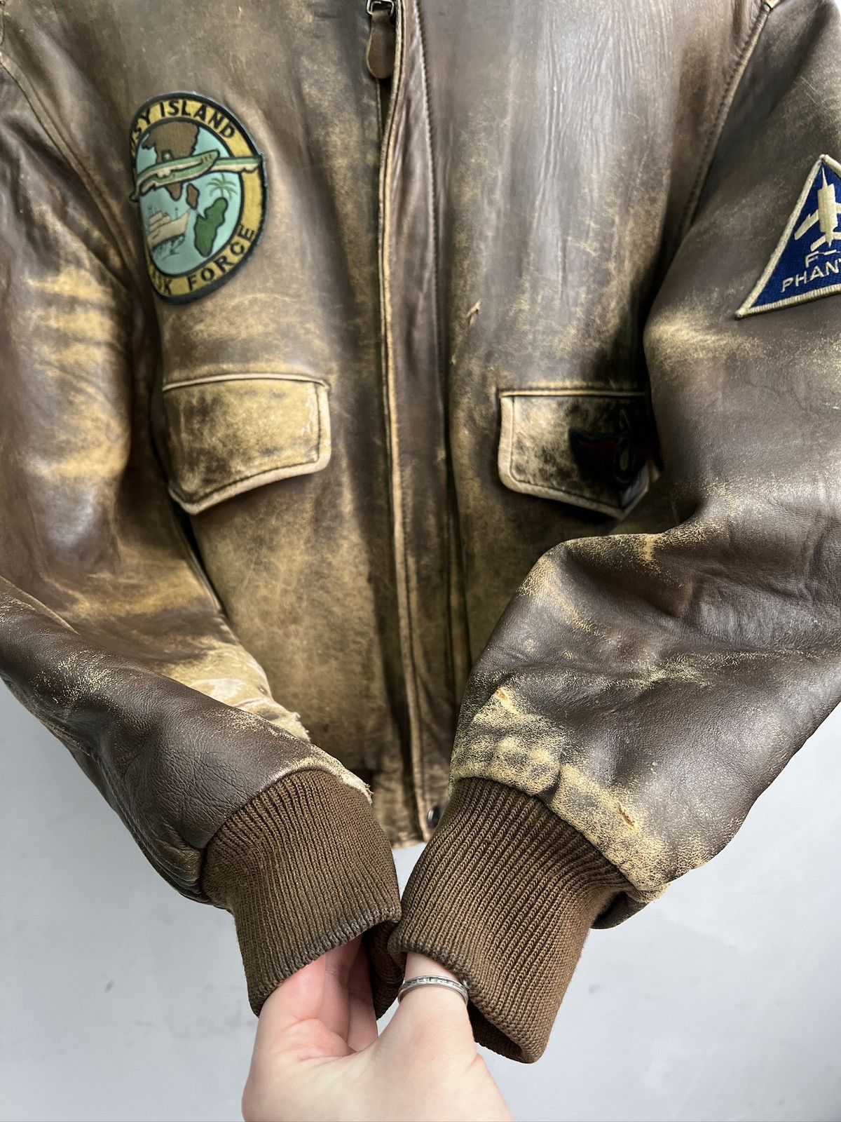 Leonard Paris Leonardo aviation leather jacket hype distressed bomber y2k Size US M / EU 48-50 / 2 - 6 Thumbnail