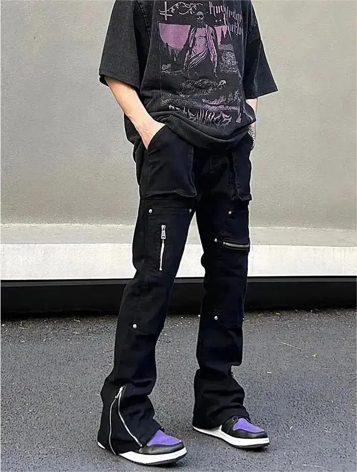 Japanese Brand Straight leg micro flared zippered jeans Size US 32 / EU 48 - 3 Thumbnail