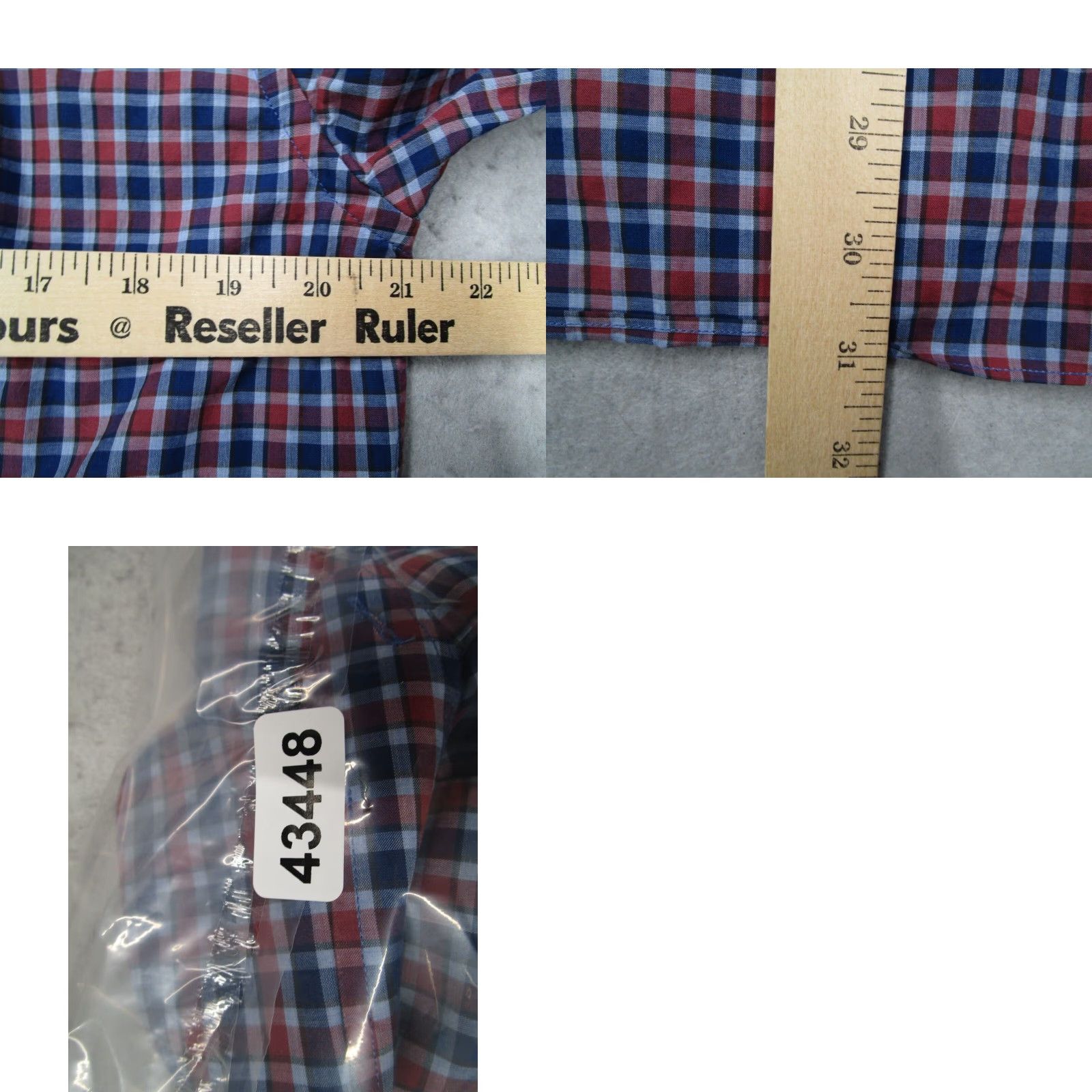 Vintage Culturata Men's Blue Check Dress Shirt Large 16.5 42 Slim Fit Cotton Long Sleeve Button Up Size 42R - 8 Thumbnail