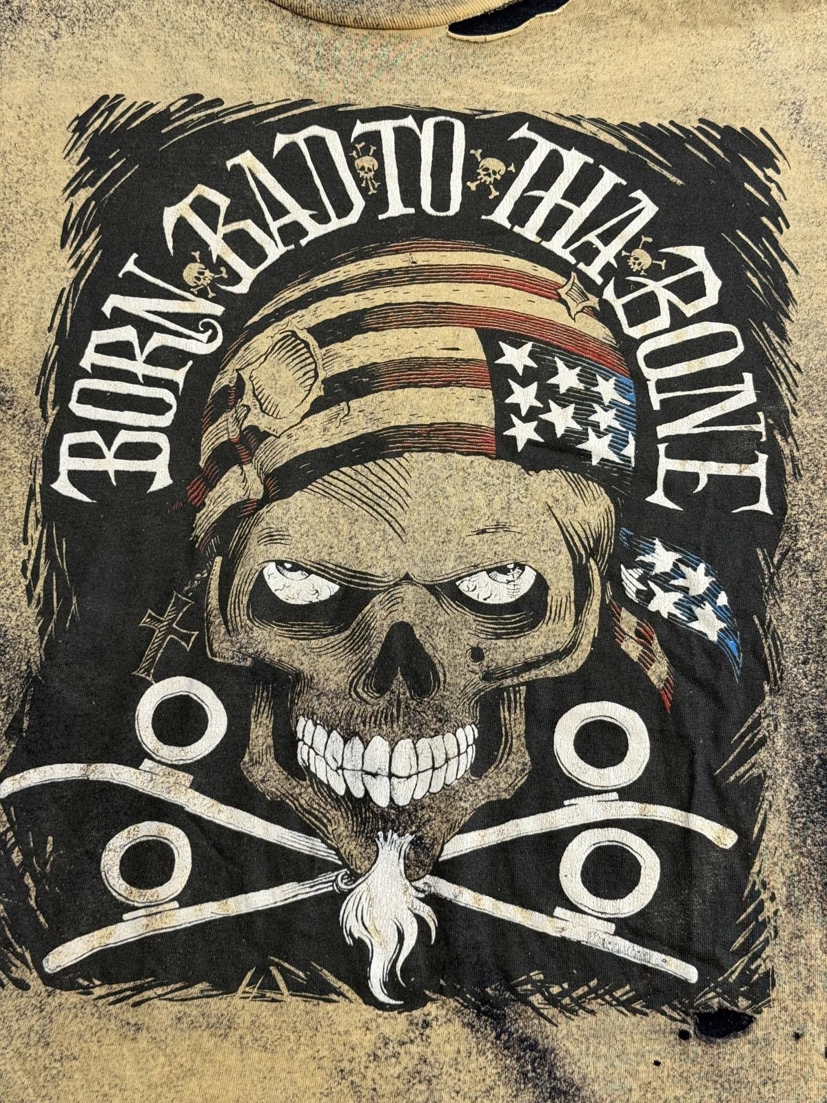 Designer Vintage 80s Biker Skull Tshirt Born Bad to Tha Bone Thrashed Size US XXL / EU 58 / 5 - 3 Thumbnail