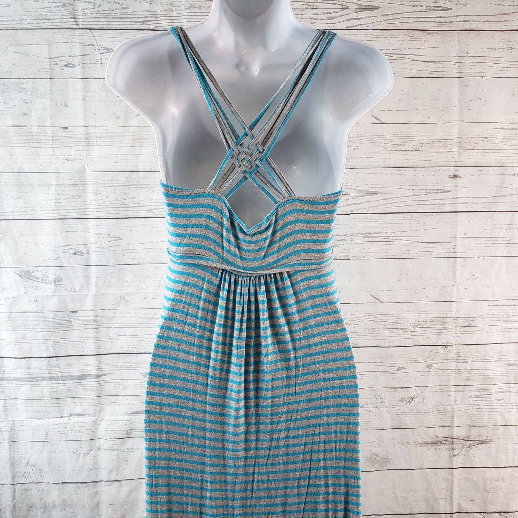 Calvin Klein Calvin Klein Maxi Dress Womens Sz 4 Gray Blue Stripe Scoop Neck Sleeveless Rayon Blend Long Dress Size S / US 4 / IT 40 - 4 Thumbnail