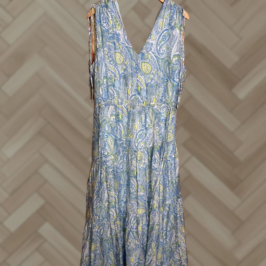 Vince Camuto Vince Camuto Womens Blue Paisley Sleeveless Long Dress L Maxi Polyester Spandex Size L / US 10 / IT 46 - 1 Thumbnail