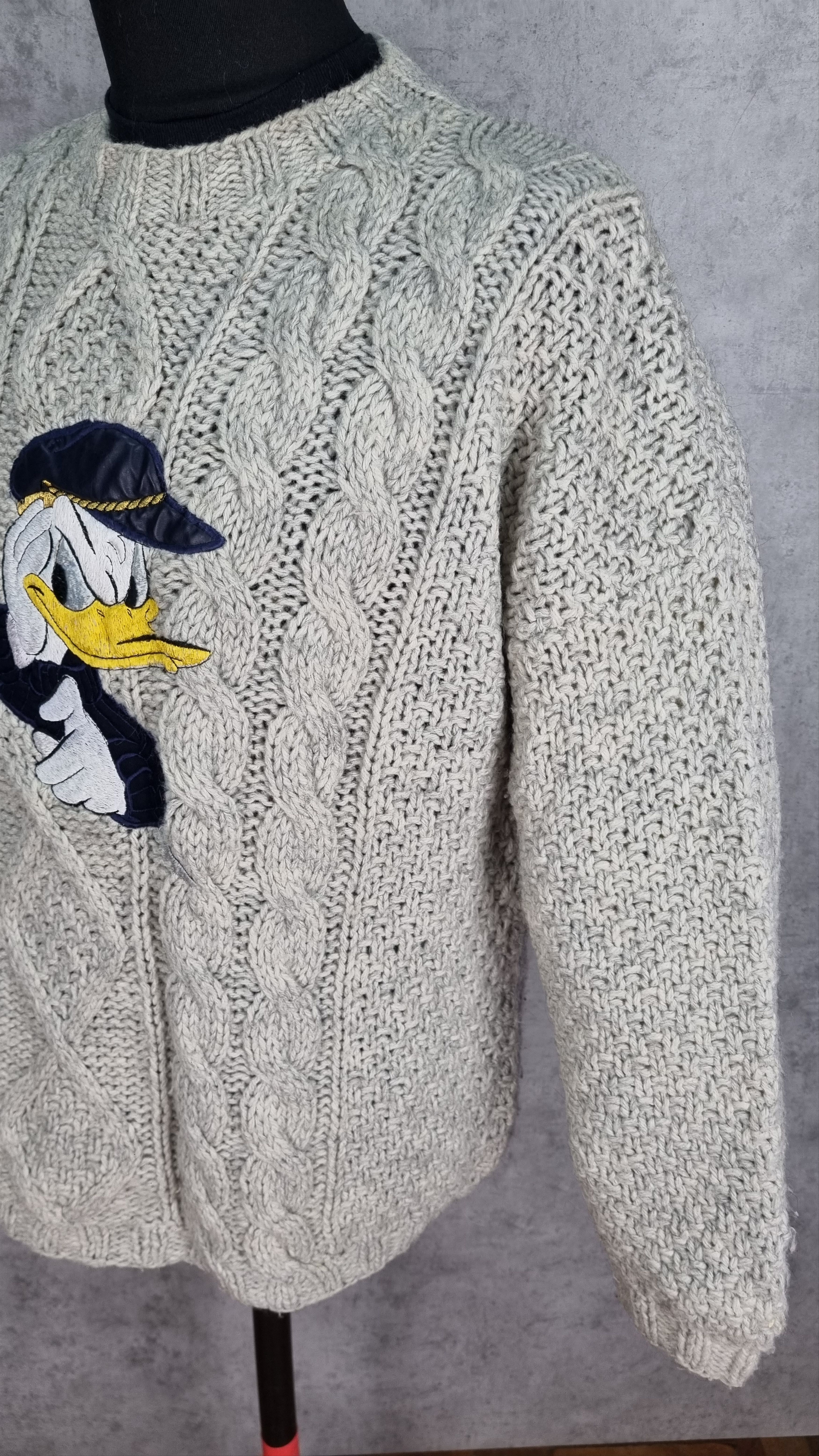 Disney × Vintage Heavy Cable Knitted Donald Duck Big Portret Vintage Sweater Size US XL / EU 56 / 4 - 11 Thumbnail