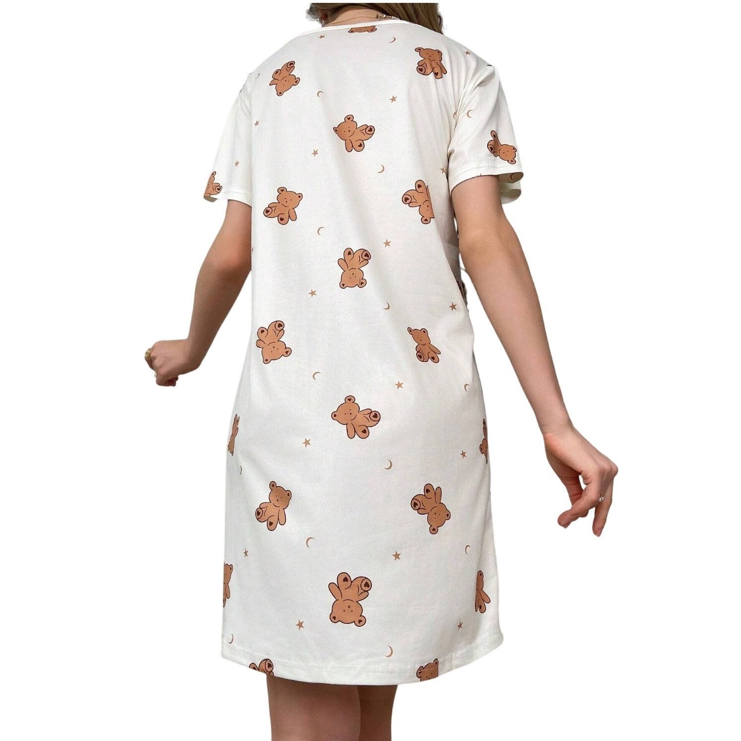 Shein Shein Bear Printed Pajama Short Sleeve Pajama T-Shirt Gown Size ONE SIZE - 3 Thumbnail