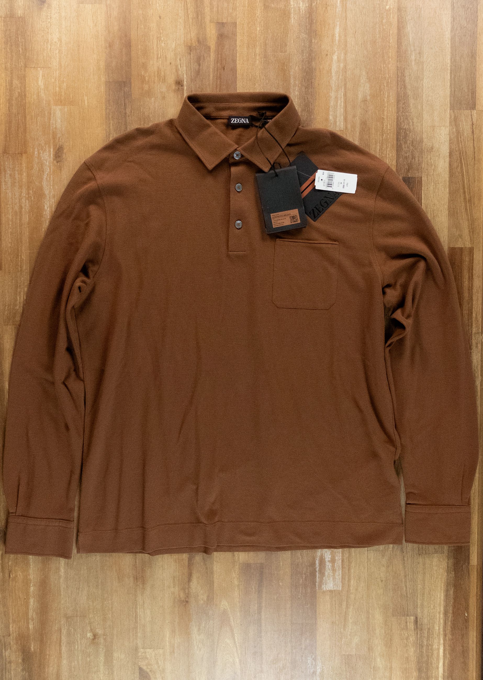 Ermenegildo Zegna ZEGNA solid brown long sleeve cotton polo shirt 54 XL Size US XL / EU 56 / 4 - 2 Thumbnail