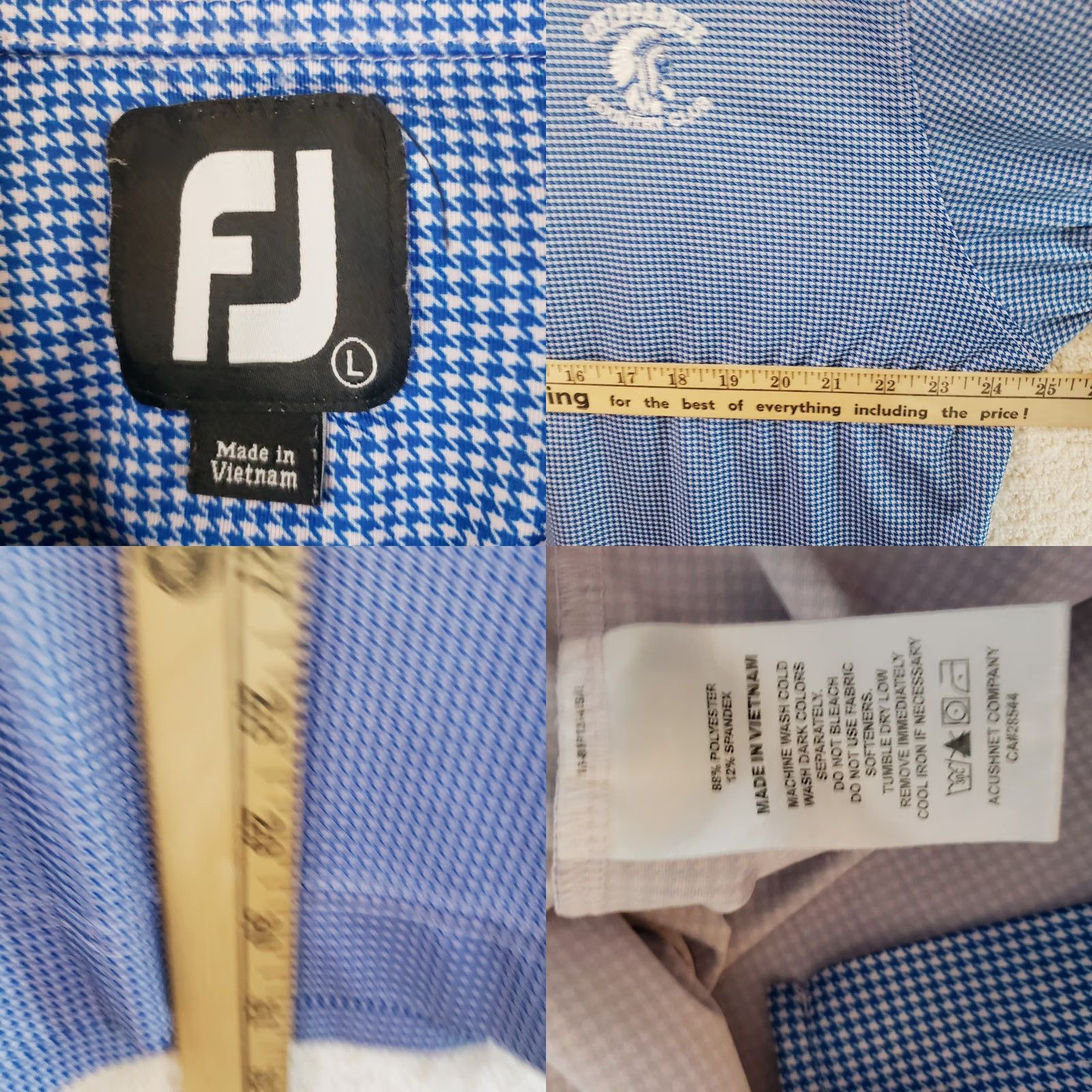 Footjoy FootJoy Polo Shirt L Blue Herringbone Chippanee Country Club Golf Short Sleeve Pullover 3 Button Mens Regular Size Size US L / EU 52-54 / 3 - 9 Thumbnail