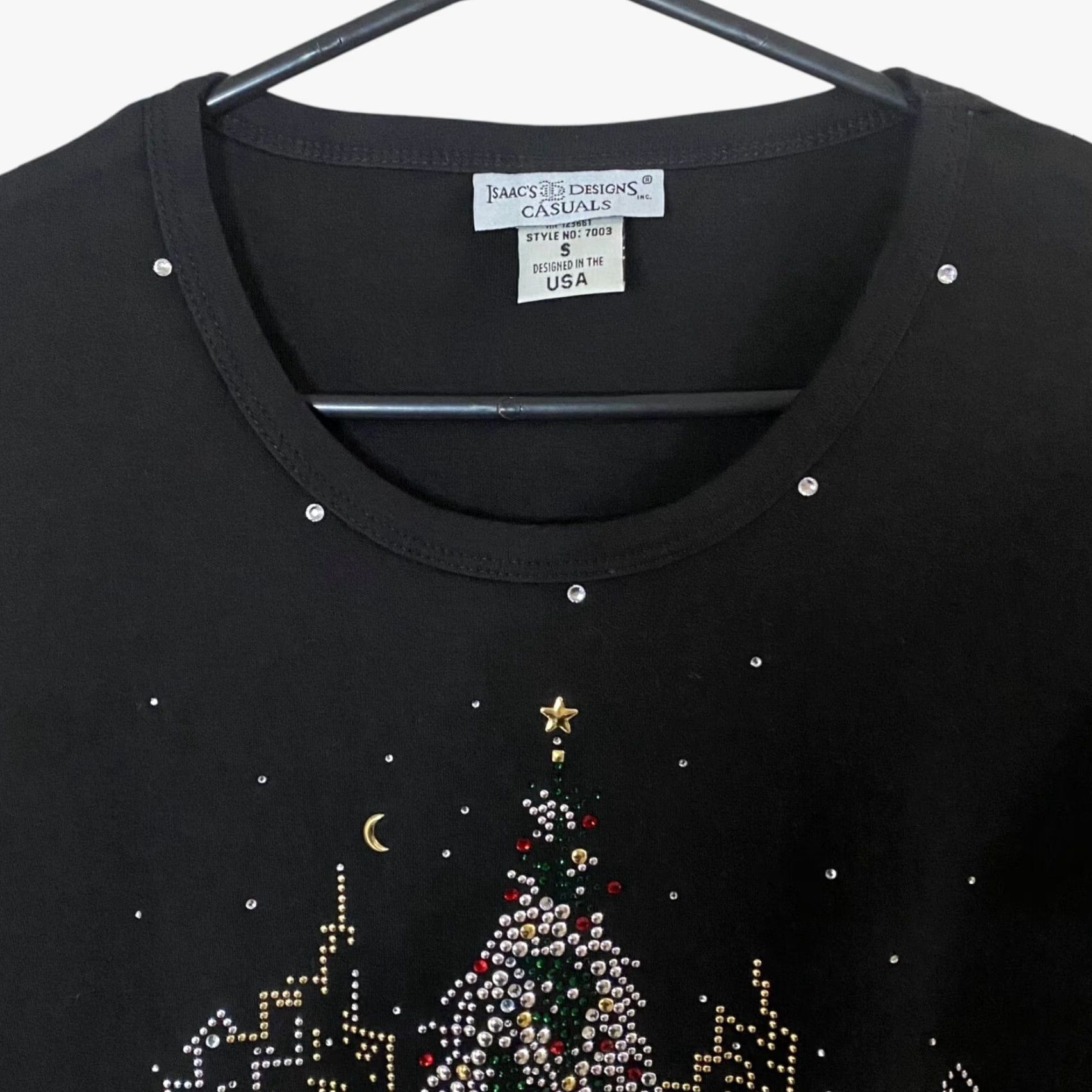 4SDESIGNS VINTAGE Isaac's Designs Bedazzled Rhinestone Embellished Christmas T-Shirt Women's Small Size S / US 4 / IT 40 - 5 Thumbnail