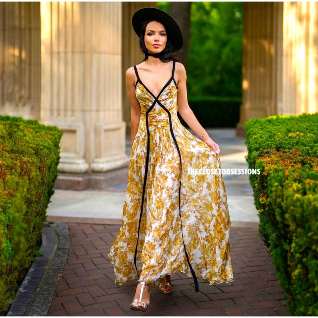 Zara ZARA Printed Yellow Viscose Maxi Dress NWT Size M / US 6-8 / IT 42-44 - 8 Thumbnail