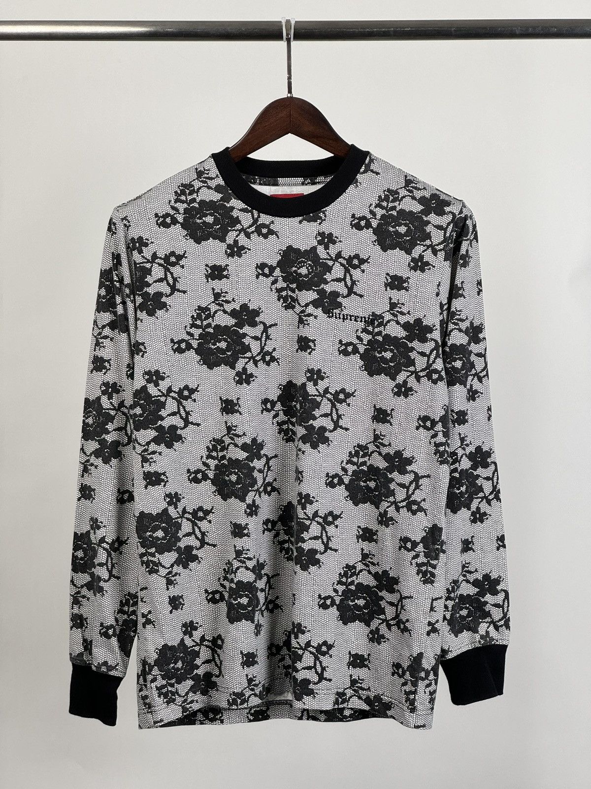 image of Supreme Floral Print Long sleeve Tee S in Black, Men's (Size Small)