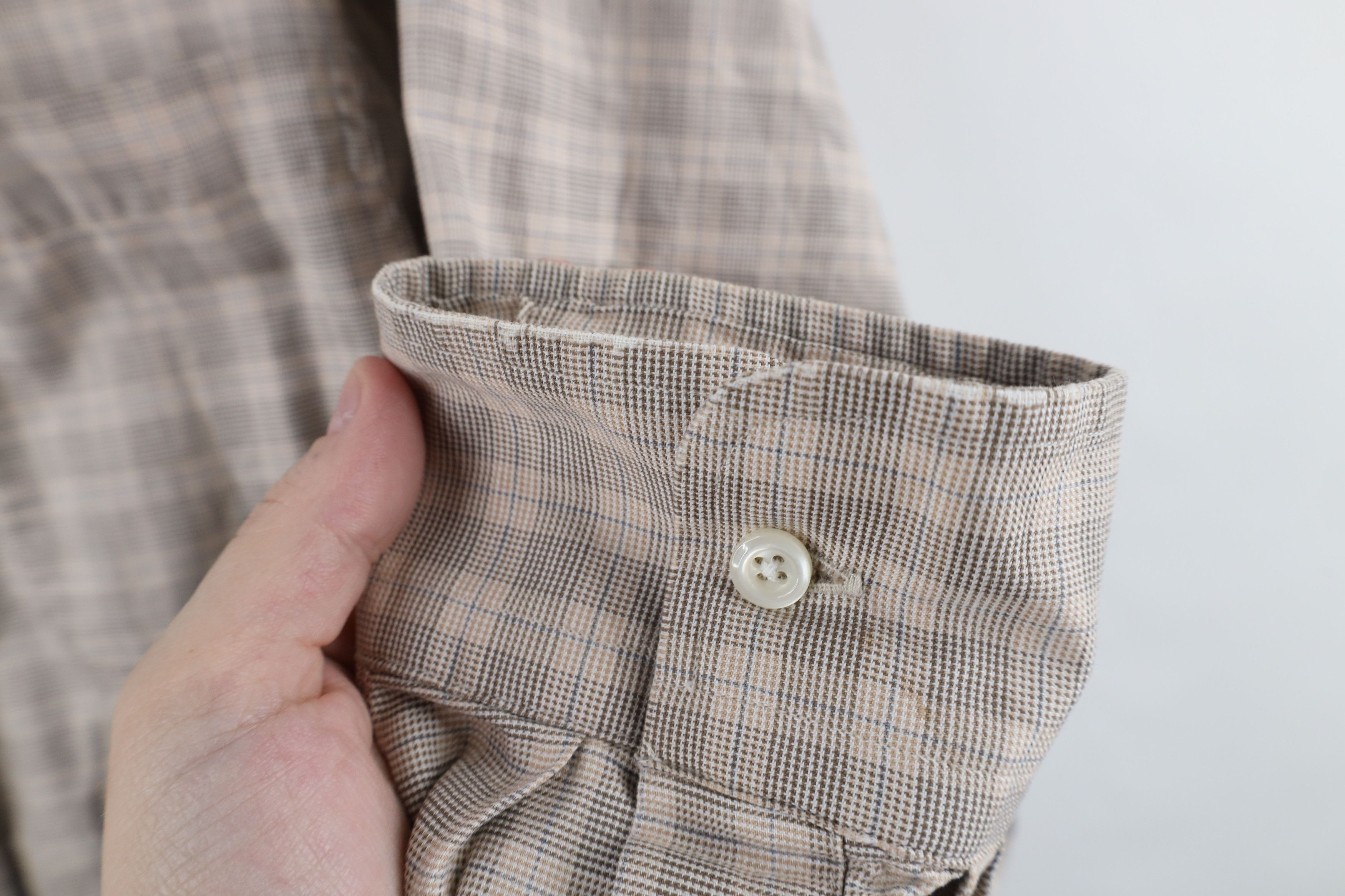 Lands' End × Vintage Vintage 90s Lands End Collared Button Down Shirt Beige Plaid Size US XL / EU 56 / 4 - 7 Thumbnail
