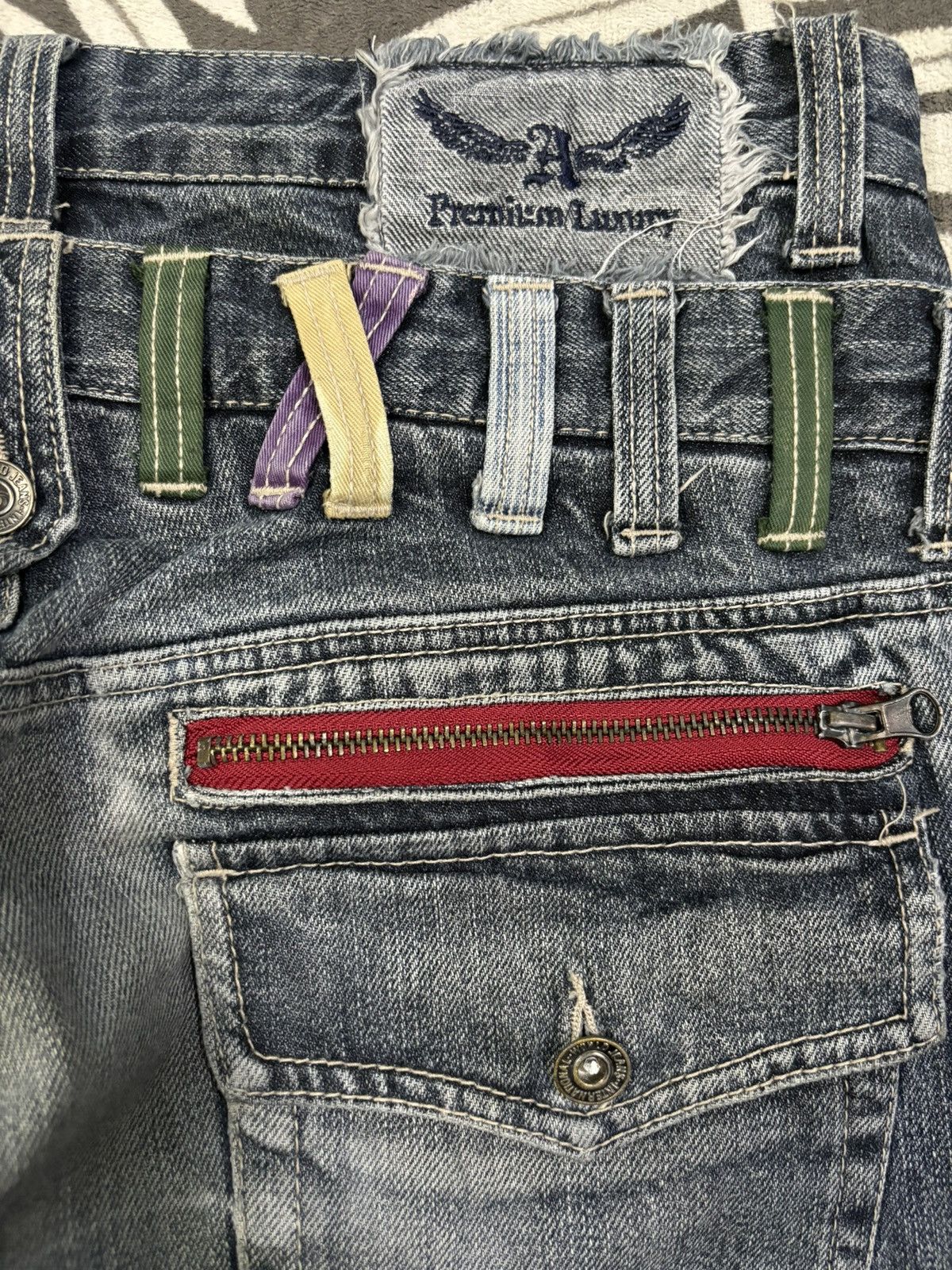 14th Addiction Japanese Brand Double Waist Cracked Wash Loose Ripped Jeans Size US 33 - 12 Thumbnail