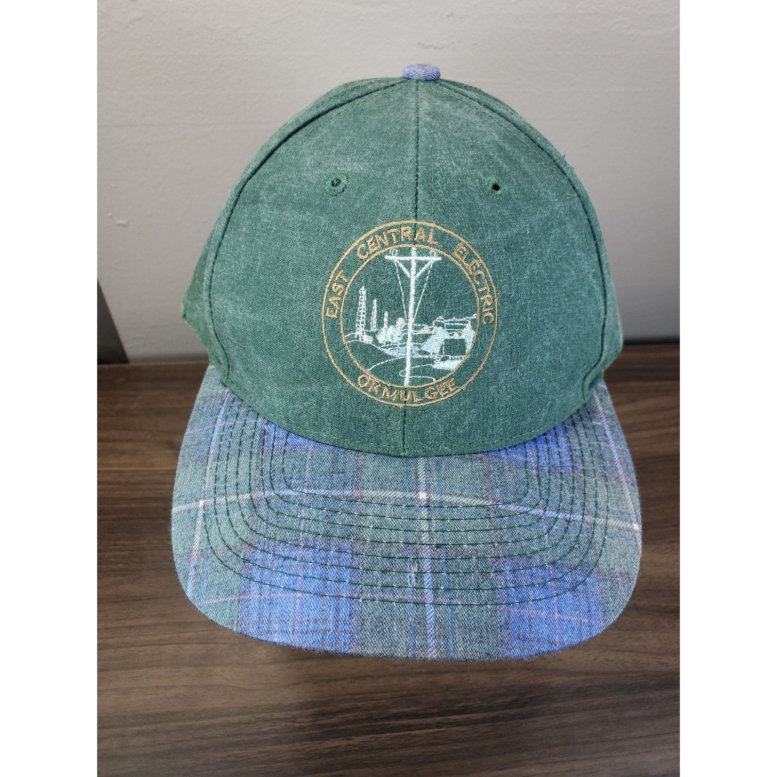 Vintage Okmulgee Oklahoma East Central Electric Cap Hat Plaid Bill Size ONE SIZE - 2 Thumbnail