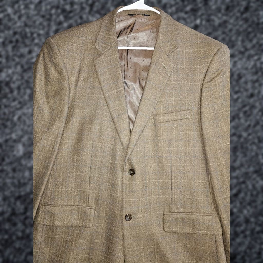 Joseph VINTAGE Joseph Feiss Gold 100% Wool Brown Plaid Blazer Sport Coat Jacket Mens Size 46 R Size 46R - 1 Thumbnail
