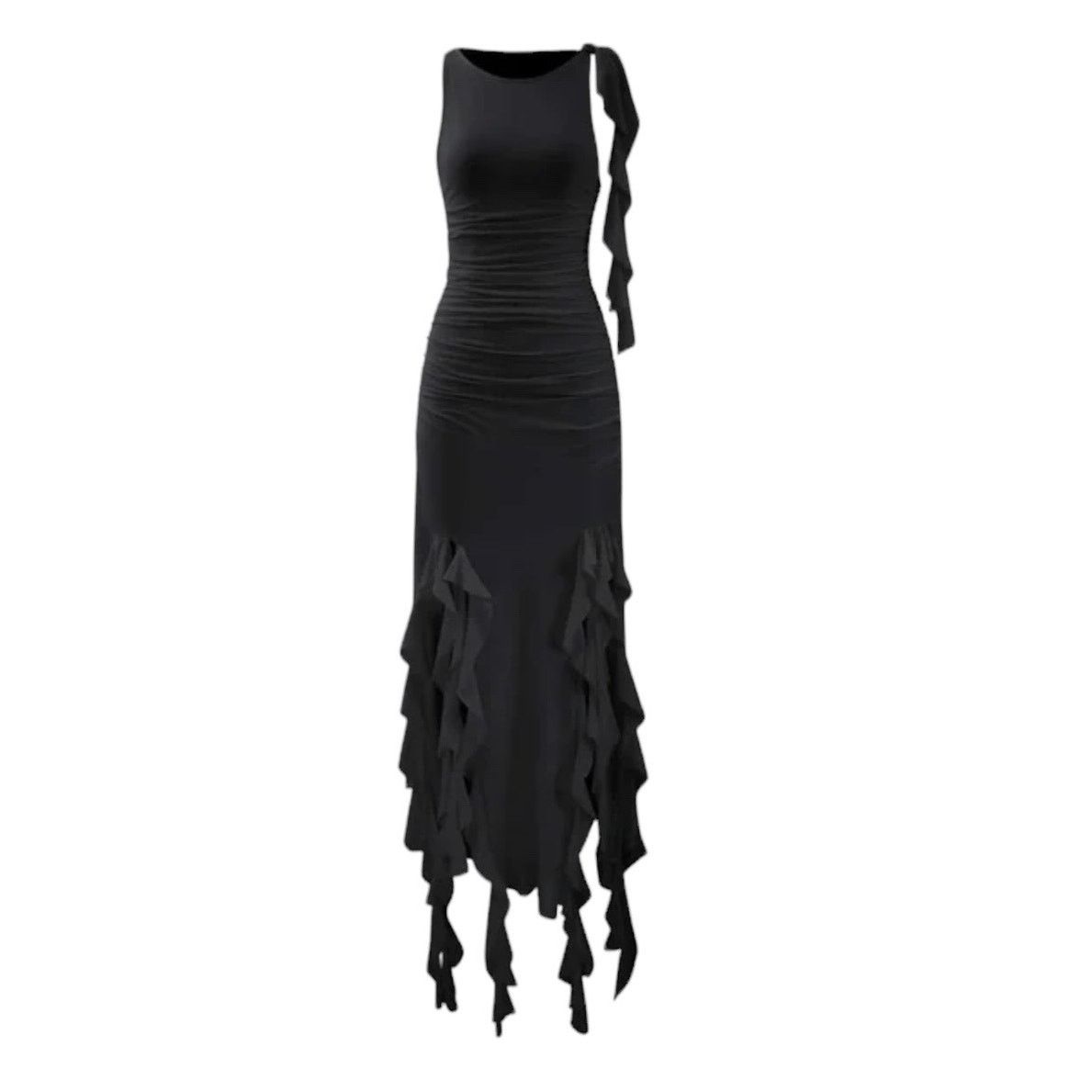 Other Micas Black Sleeveless Ruffled Hem Slit Crew Neck Maxi Dress Size XL / US 12-14 / IT 48-50 - 1 Thumbnail