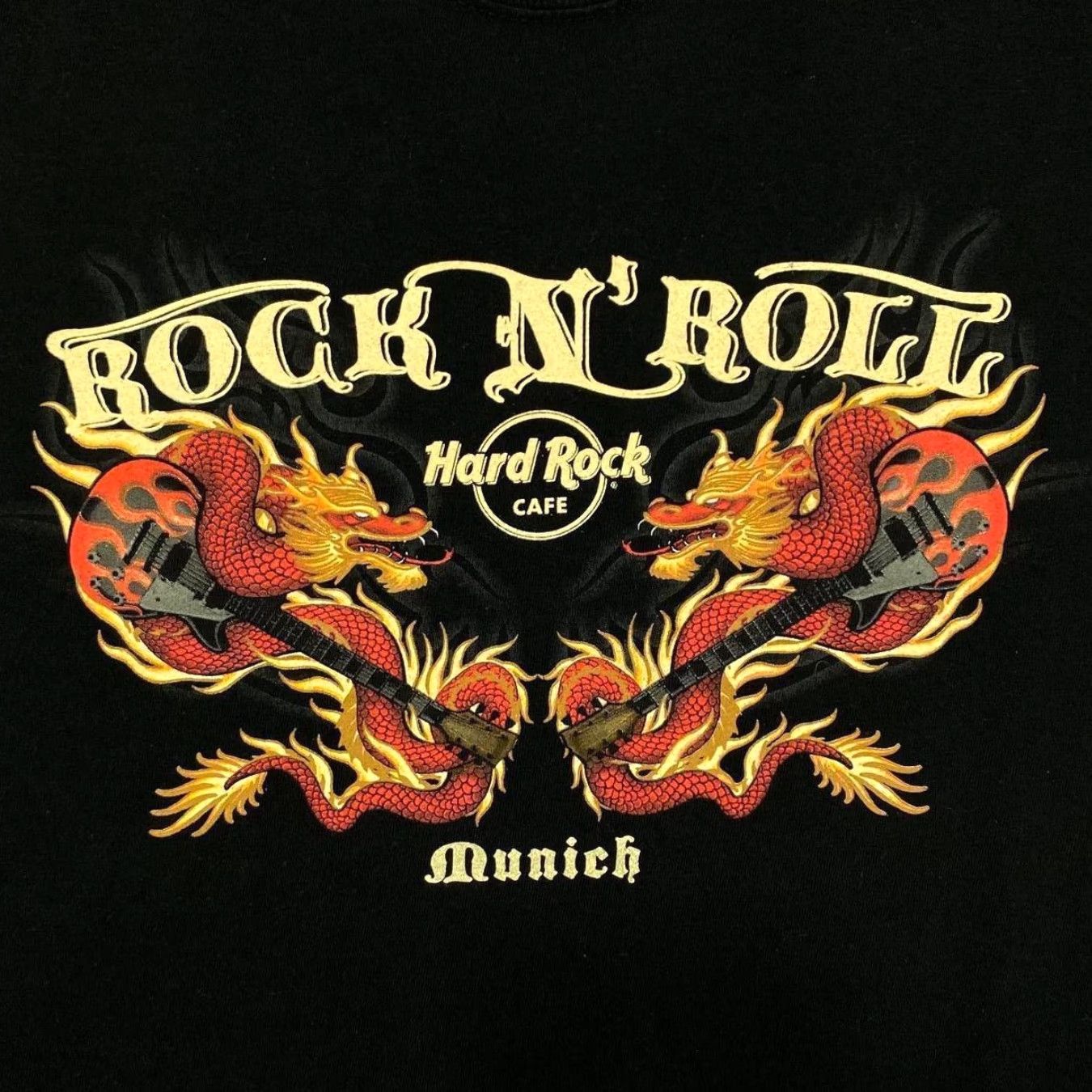 Hard Rock Cafe Hard Rock Cafe Munich Souvenir Biker Gothic Dragon Graphic Black T-Shirt Large Mens Cotton Short Sleeve Logo Size US L / EU 52-54 / 3 - 4 Thumbnail