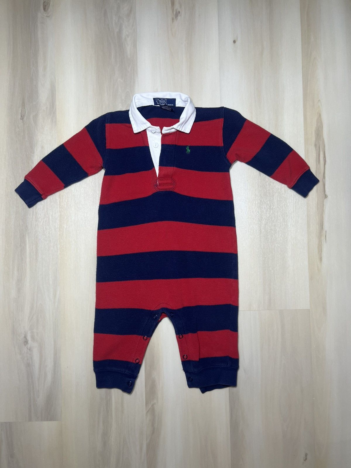 Polo Ralph Lauren Polo Ralph Lauren Baby 12m Red Navy One Piece Rugby Collar Size US XXS / EU 40 - 1 Thumbnail