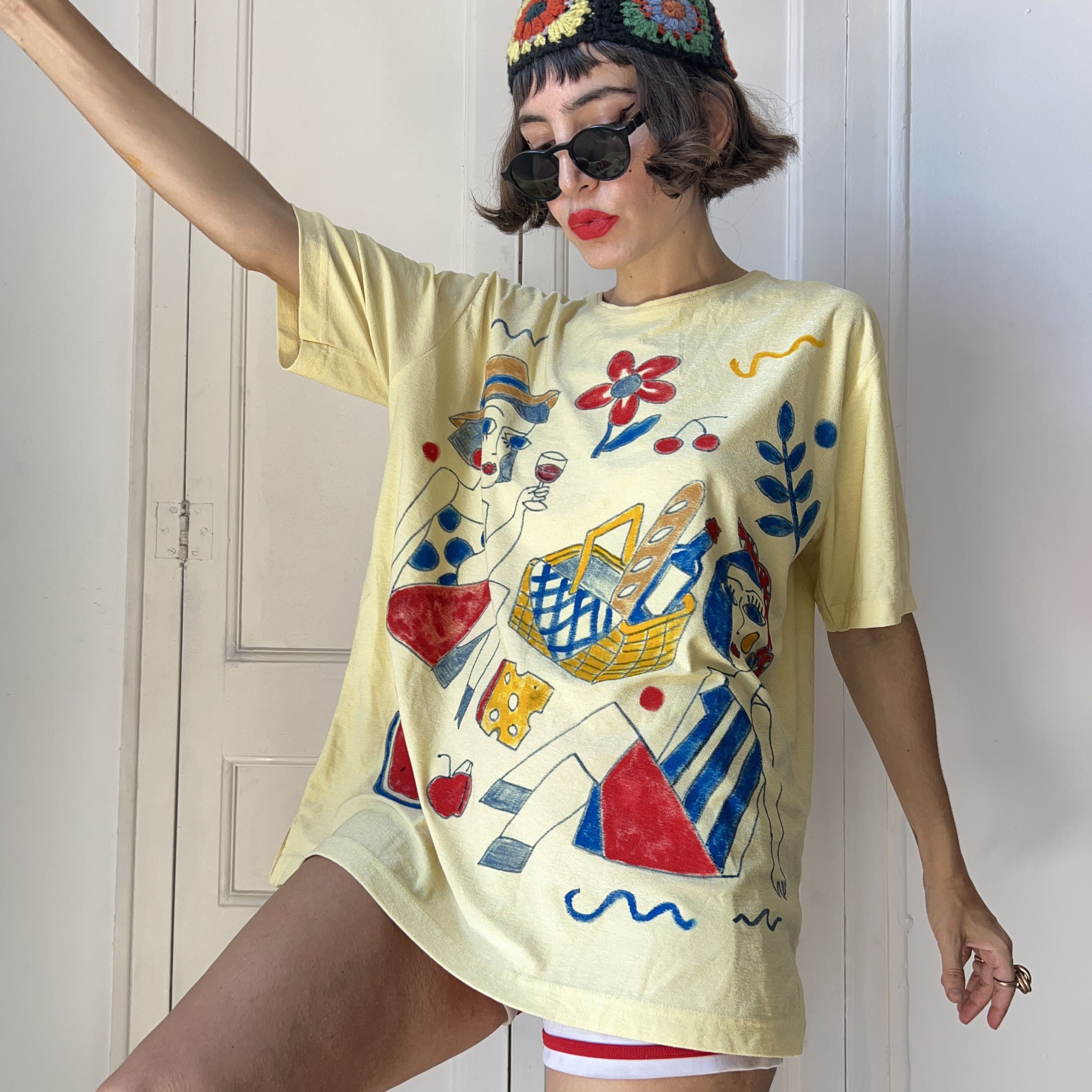 Custommade Custommade Picnic Yellow Tee Reworked Novelty Wearable Art Size XXL / US 16-18 / IT 52-54 - 1 Thumbnail