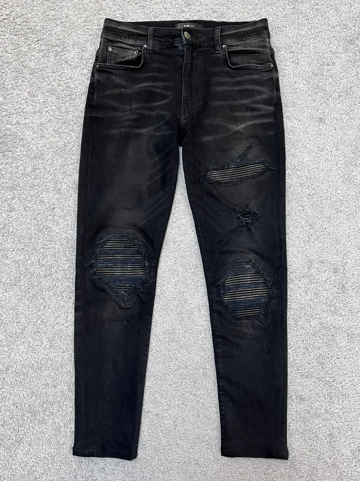 Amiri Amiri MX-1 Black Skinny Jeans With Leather Patches Size 31 Size US 31 - 1 Thumbnail