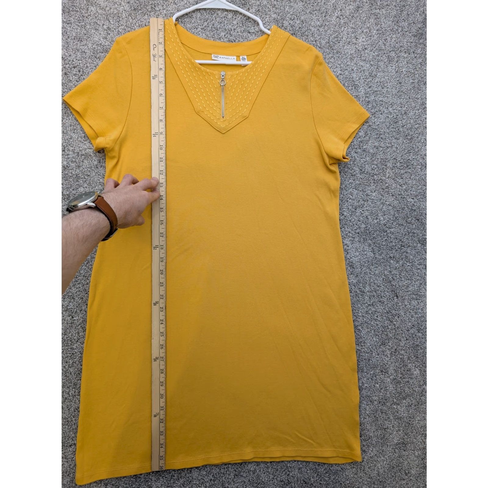 Vintage Rafaella Dress Womens XL Yellow Short Sleeve Cotton Zip Neck Casual Pullover Size XL / US 12-14 / IT 48-50 - 2 Thumbnail