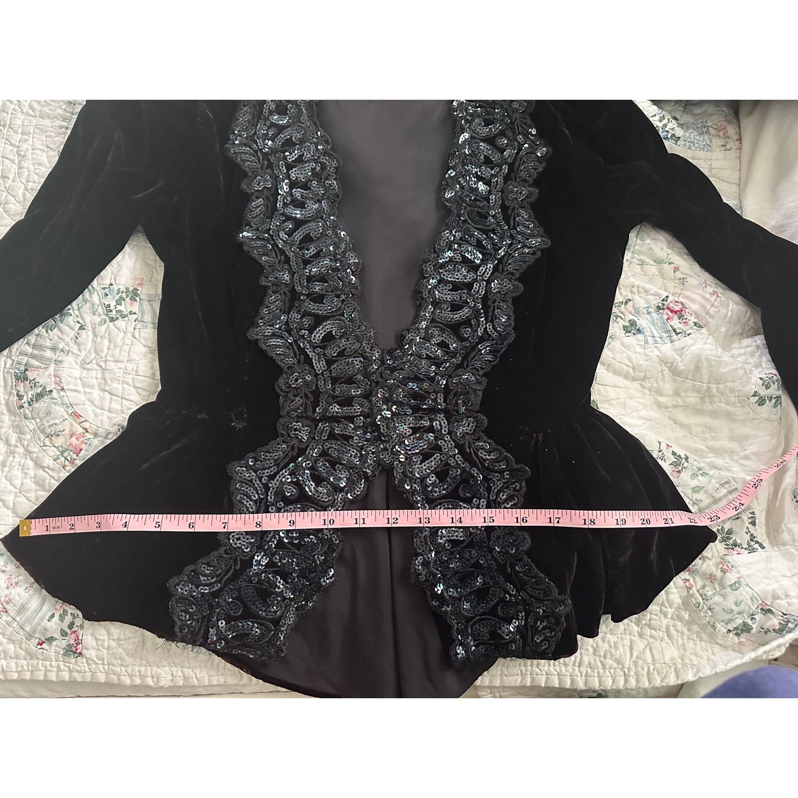 Vintage VINTAGE VELVET SEQUIN TRIM FITTED JACKET OR TOP EDWARDIAN Size S / US 4 / IT 40 - 10 Thumbnail