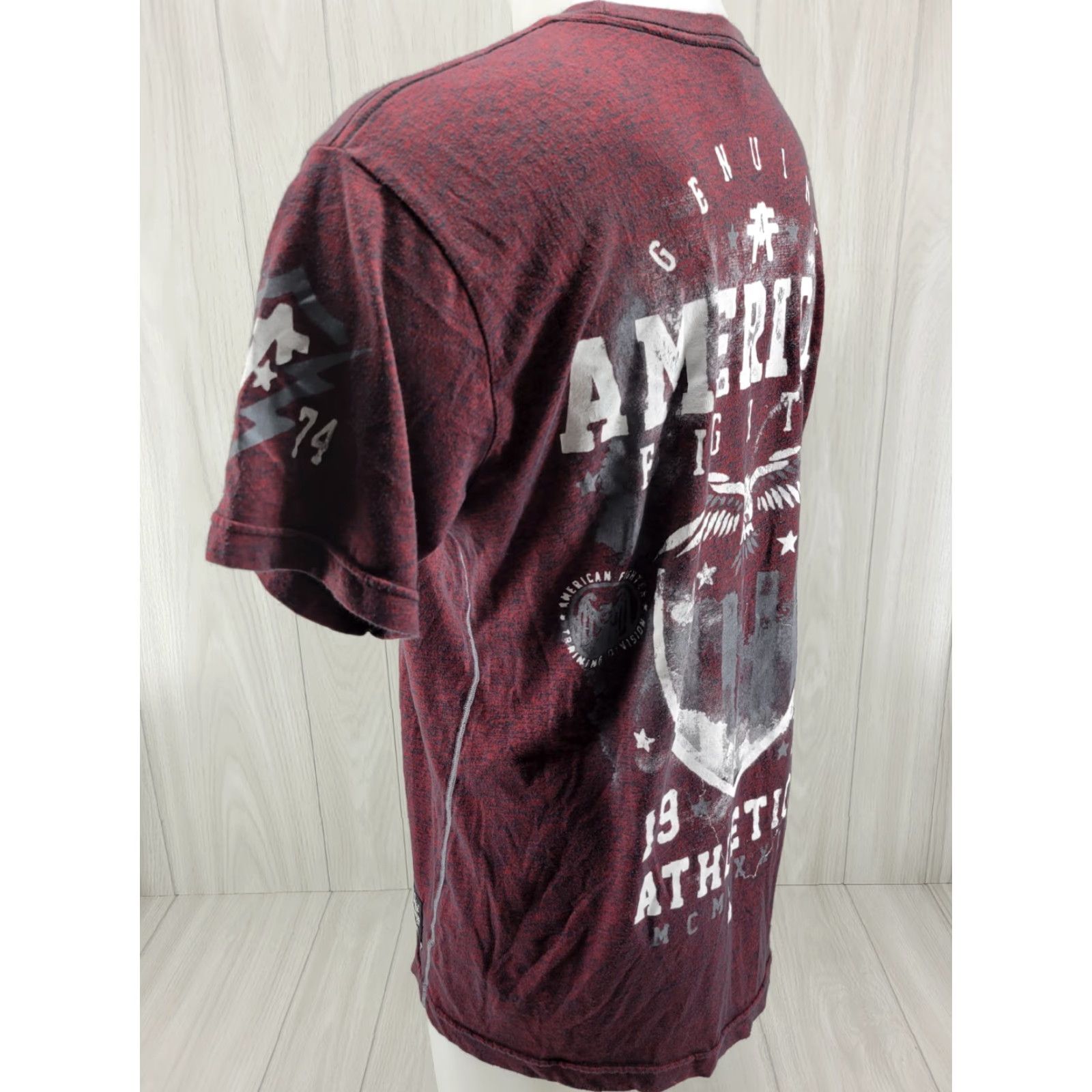 Vintage American Fighter Shirt Mens XL Heathered Red Short Sleeve Tee Double Sided Tee Shirt Size US XL / EU 56 / 4 - 6 Thumbnail