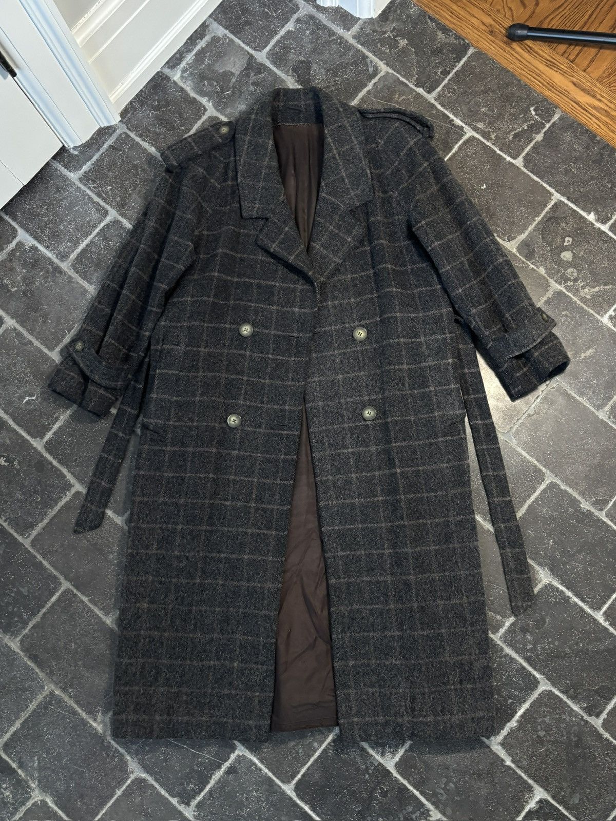 Vintage Vintage Wool Coat Belted Plaid Long Trench Floor Length Grey Size US S / EU 44-46 / 1 - 4 Thumbnail