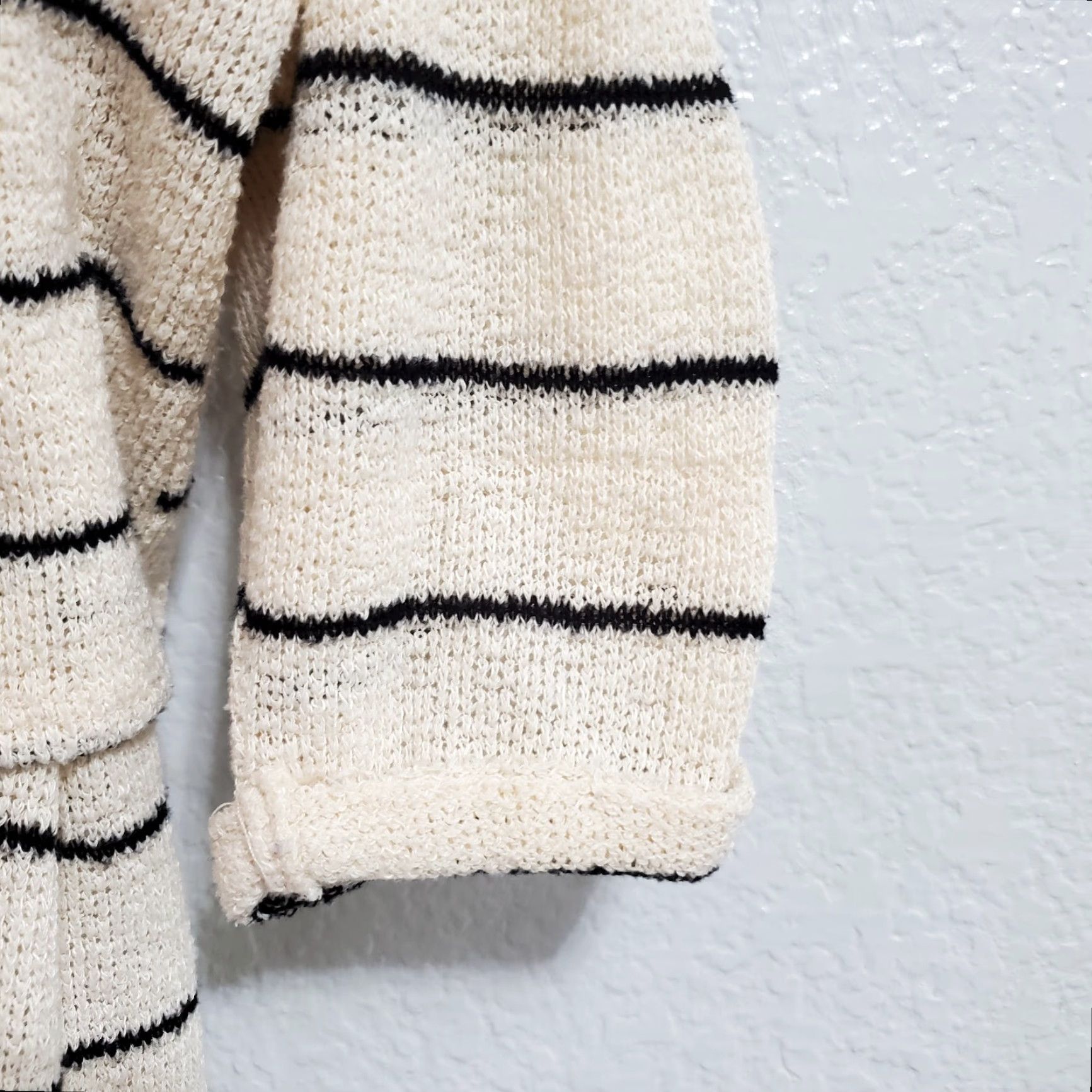 Anthropologie Anthropologie Postmark Top Women S Ivory Black Striped 3/4 Sleeve Tie Back Layered Knit Sweater Top Size S / US 4 / IT 40 - 5 Thumbnail