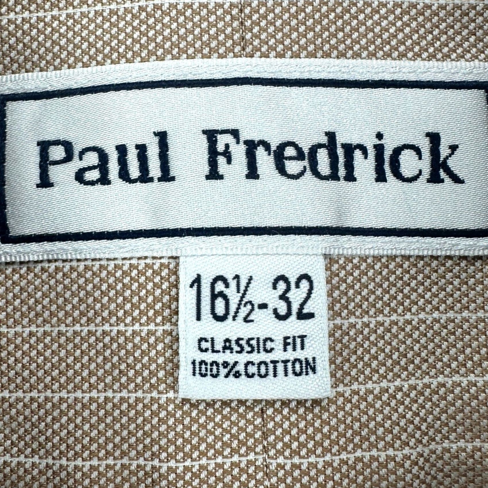 Vintage VINTAGE Paul Fredrick Mens 16.5-32 Shirt Dress Brown Stripes Classic Fit Button Down EUC Size 42R - 4 Thumbnail