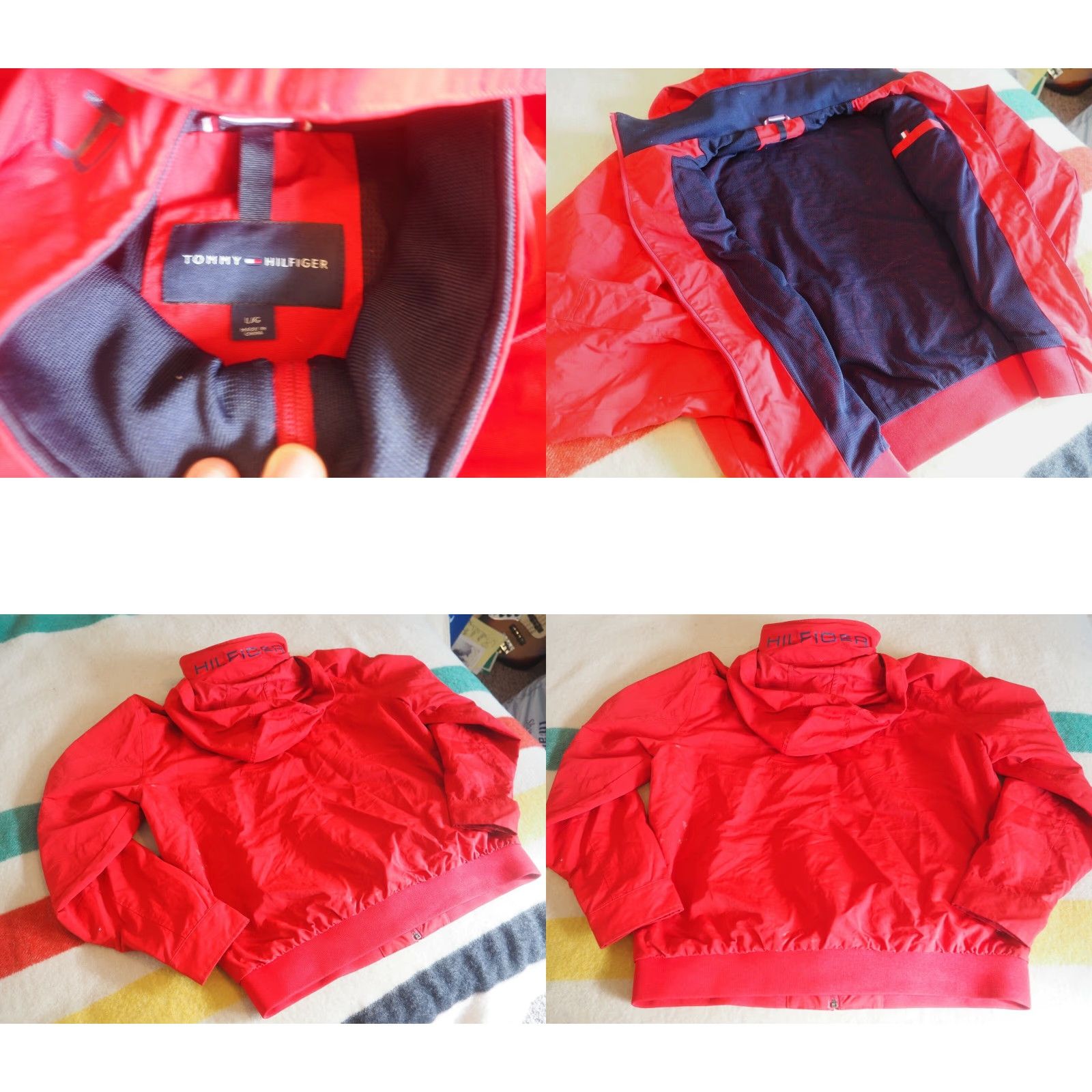 Tommy Hilfiger TOMMY HILFIGER Red Hooded Nylon Jacket Zip Logo FLAG Mens Large L EUC Jacket Mens Red Hooded Nylon Zip Logo Flag Size US M / EU 48-50 / 2 - 8 Thumbnail