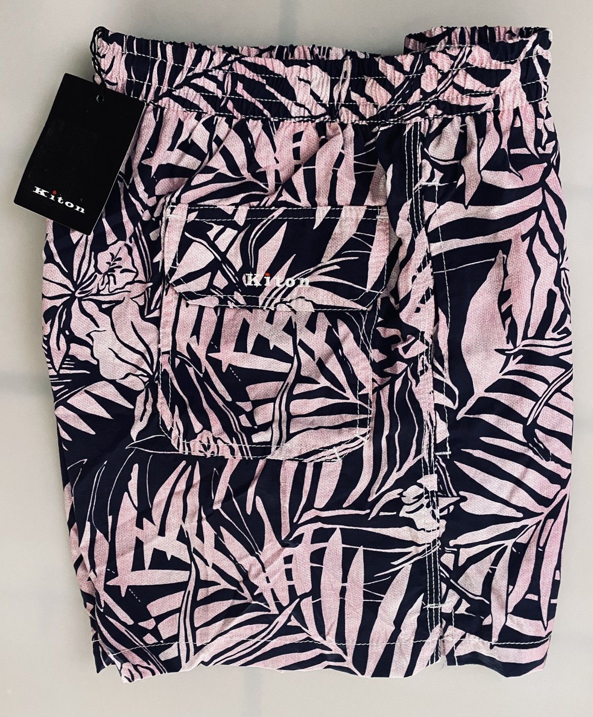 Kiton Kiton 🇮🇹 fuchsia/navy palm frond resort swim trunks S NWT Size US 32 / EU 48 - 10 Thumbnail